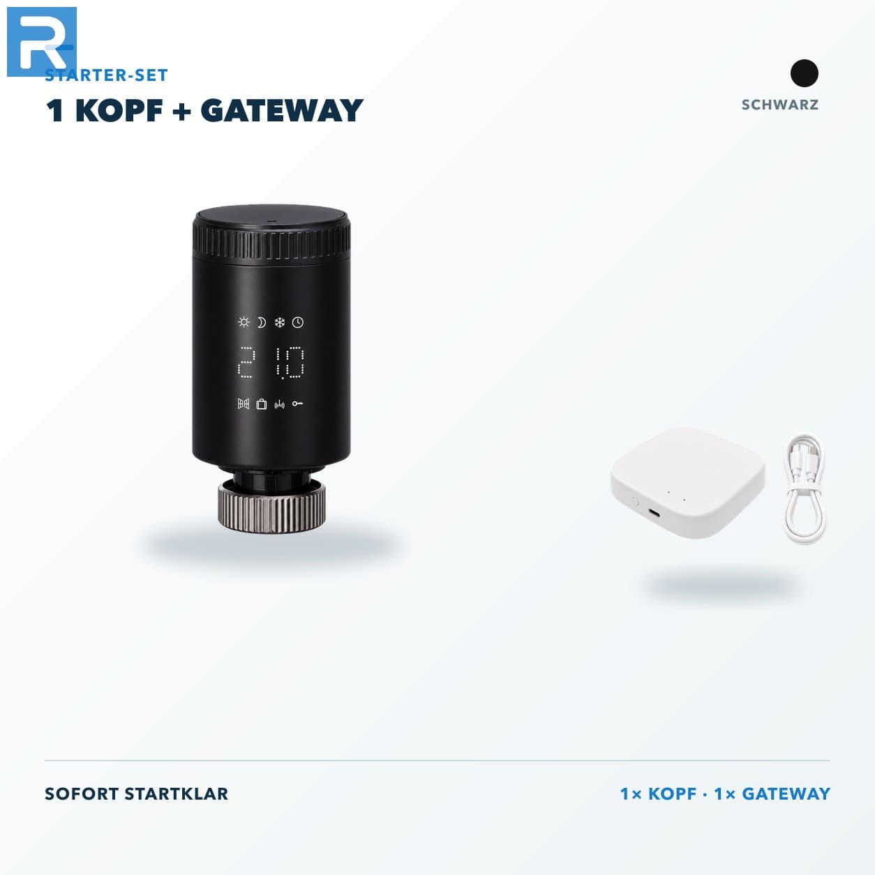 Heizkörperthermostat Smart Zigbee Schwarz Starter-Set 1 Kopf
