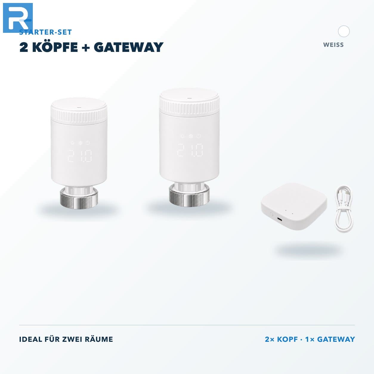 Heizkörperthermostat Smart Zigbee Weiß Starter-Set 2 Köpfe