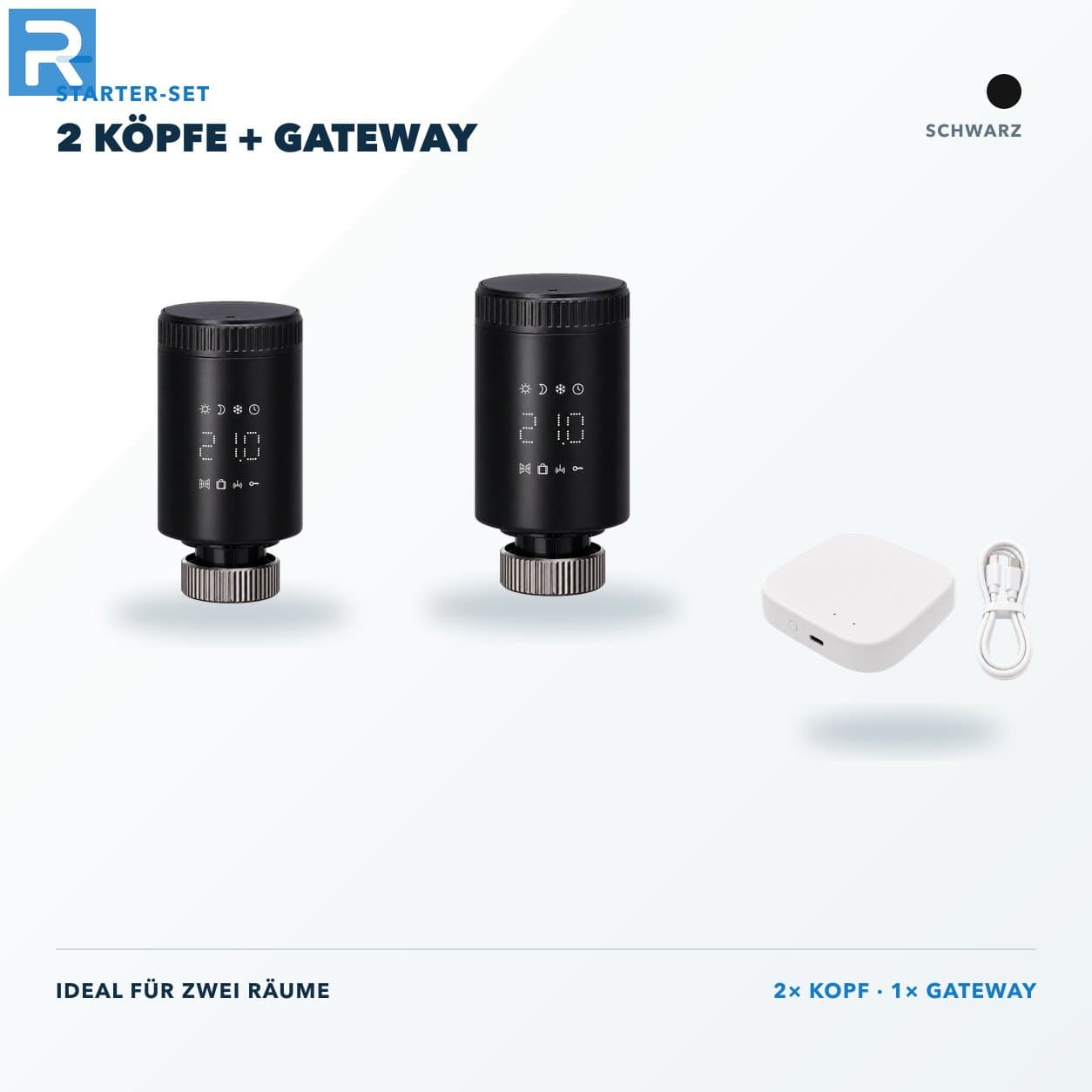 Heizkörperthermostat Smart Zigbee Schwarz Starter-Set 2 Köpfe