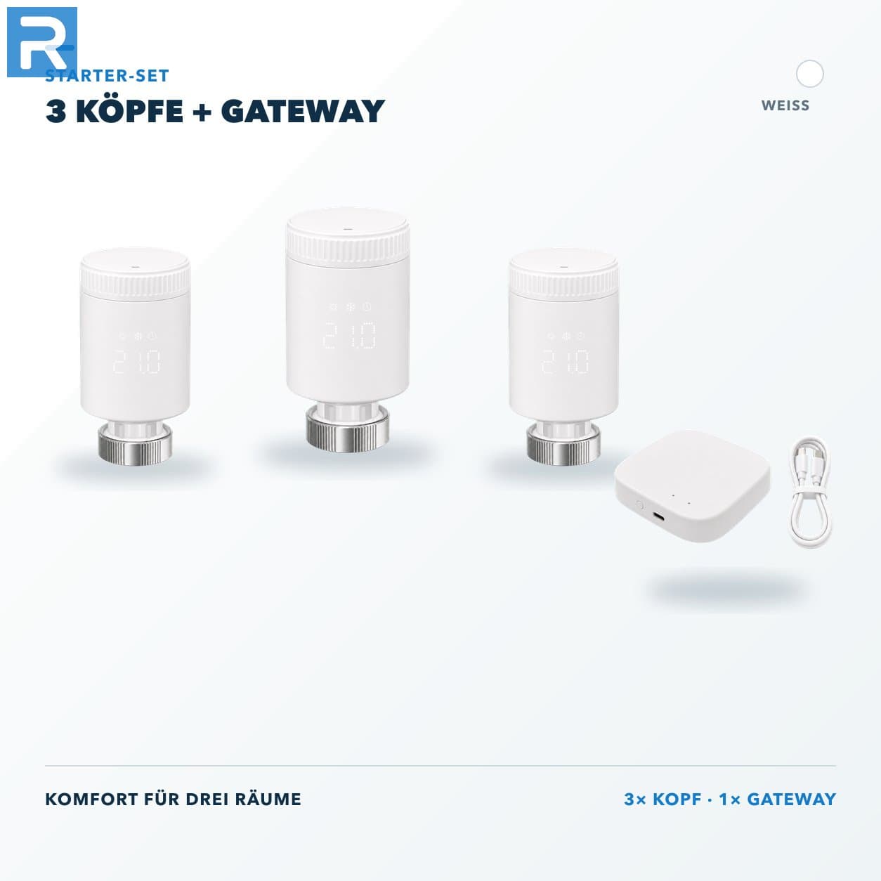 Heizkörperthermostat Smart Zigbee Weiß Starter-Set 3 Köpfe