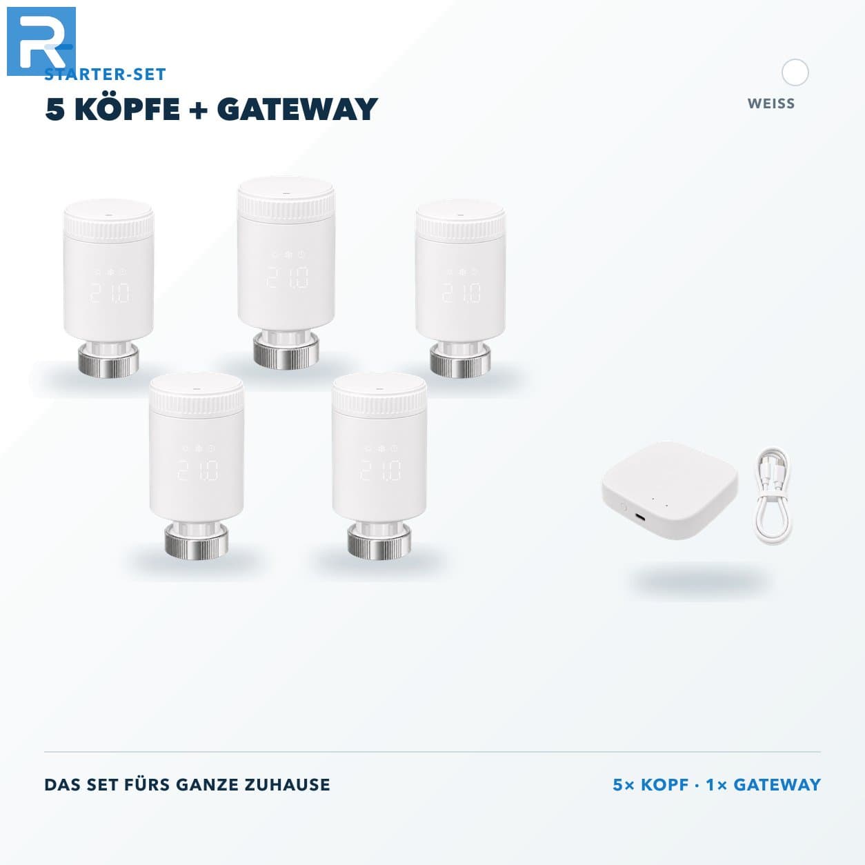 Heizkörperthermostat Smart Zigbee Weiß Starter-Set 5 Köpfe