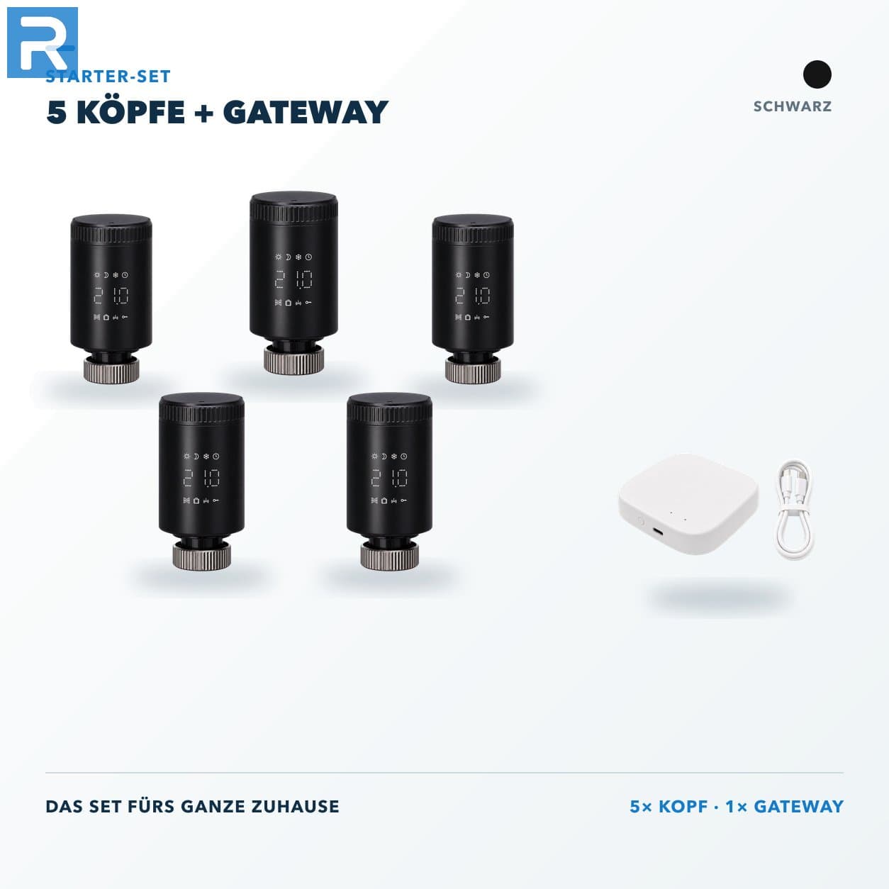 Heizkörperthermostat Smart Zigbee Schwarz Starter-Set 5 Köpfe