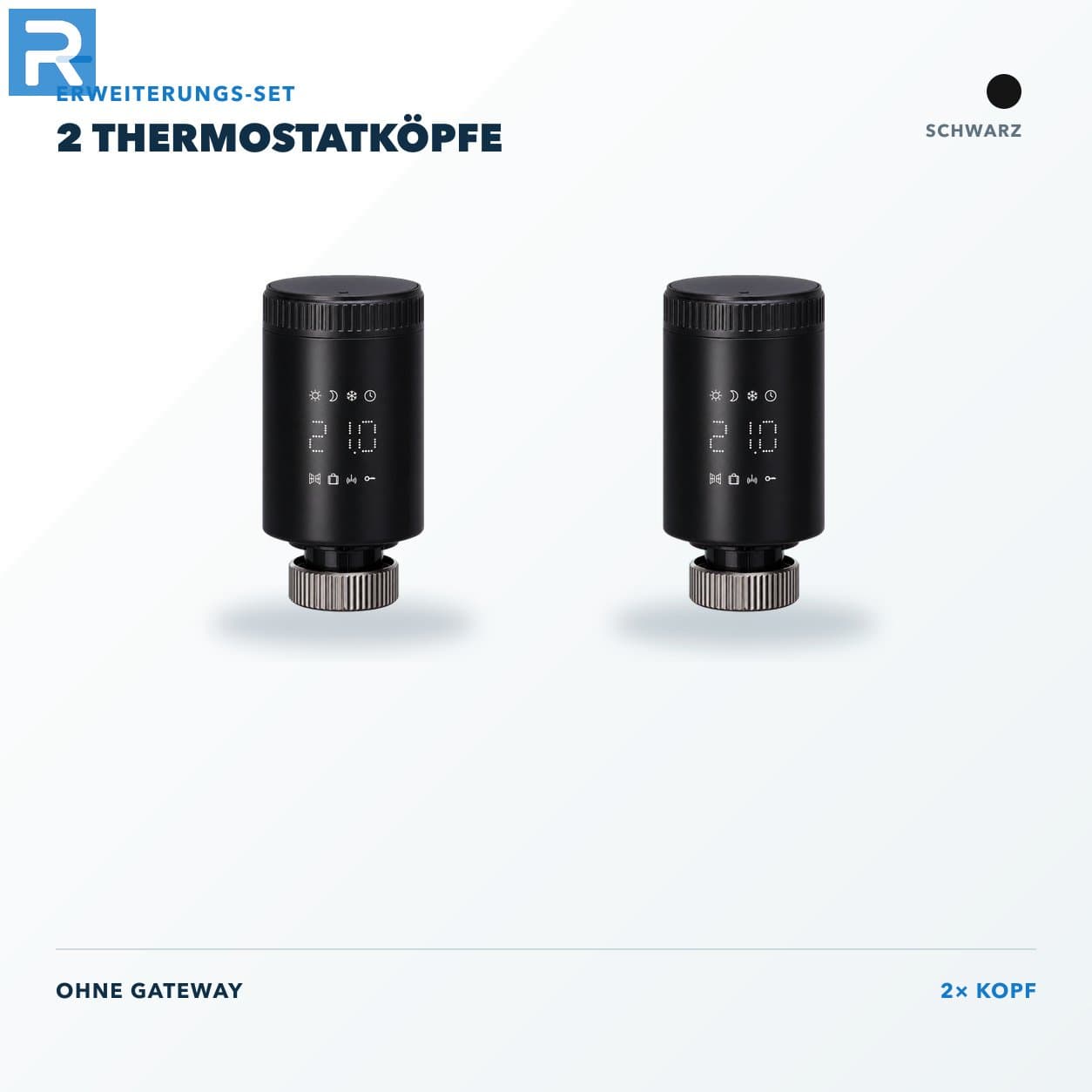 Heizkörperthermostat Smart Zigbee Schwarz Erweiterung 2 Köpfe