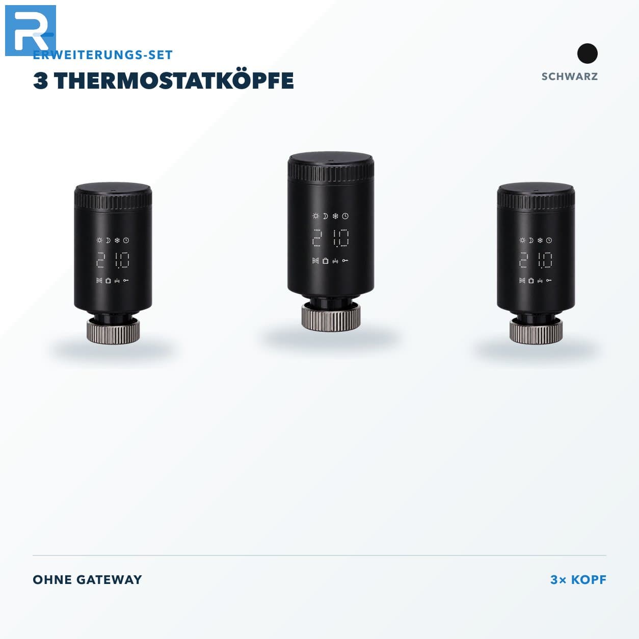 Heizkörperthermostat Smart Zigbee Schwarz Erweiterung 3 Köpfe