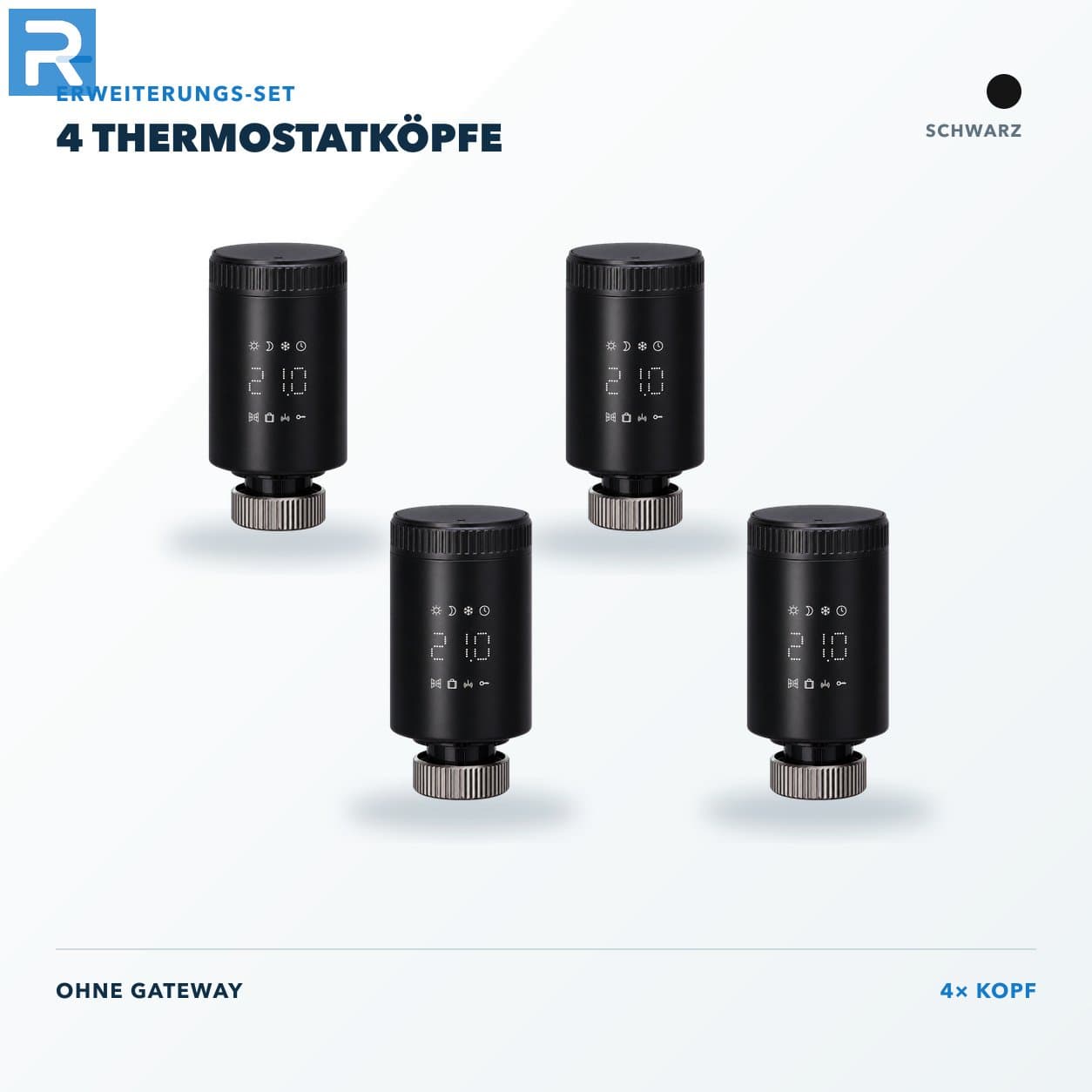 Heizkörperthermostat Smart Zigbee Schwarz Erweiterung 4 Köpfe