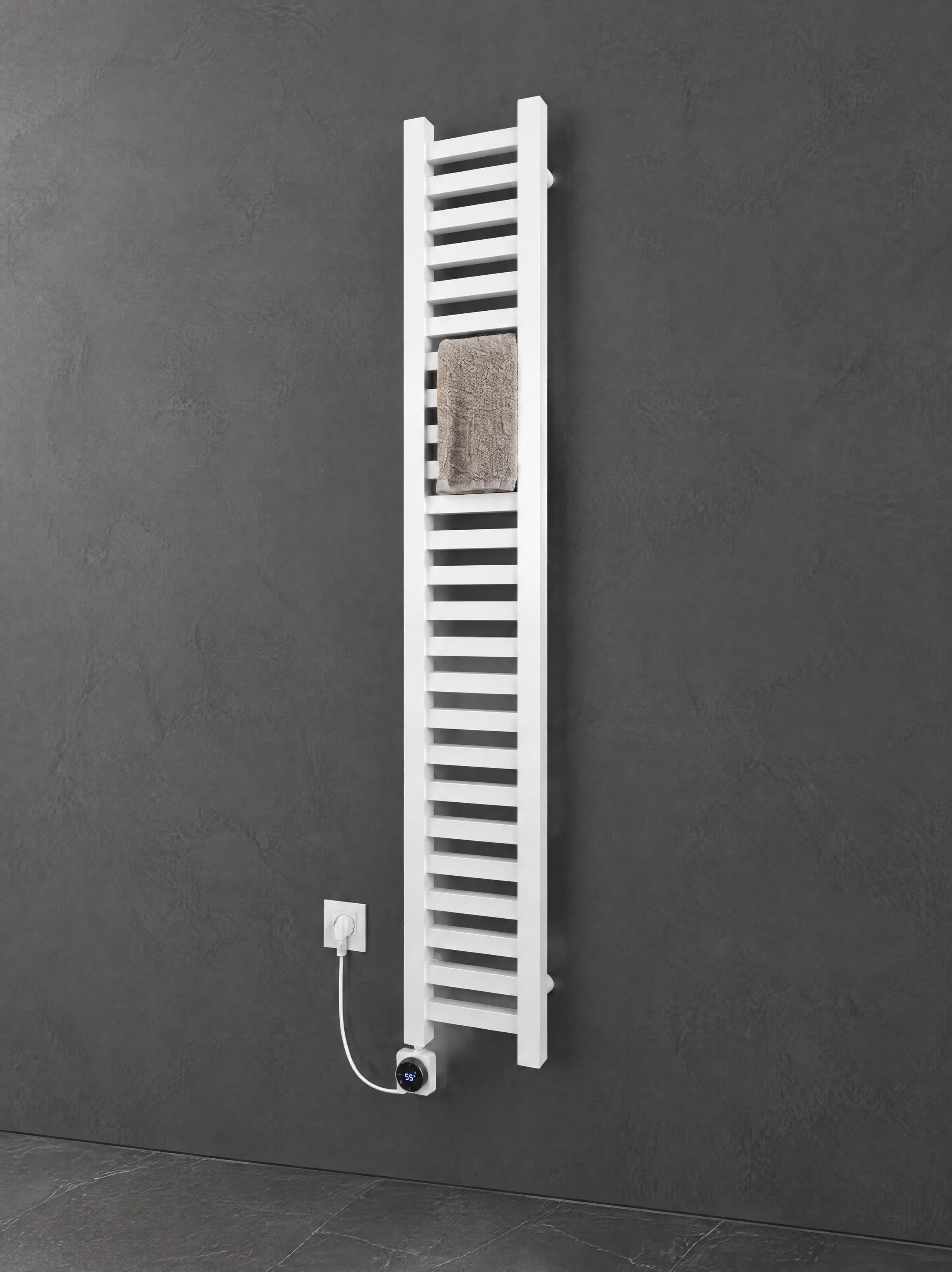 Handtuchleiter Heizkörper elektrisch schmal 20x160 cm Weiß