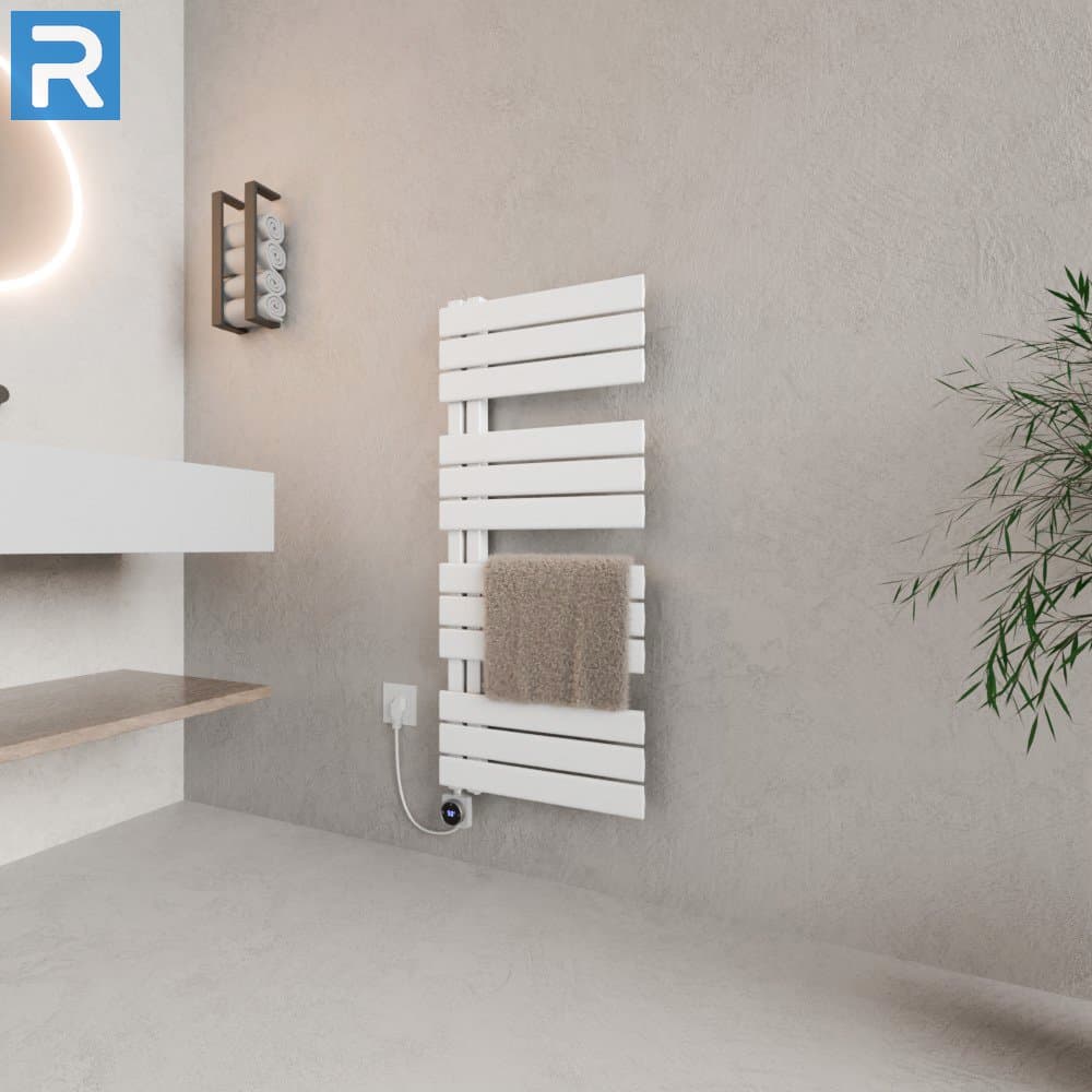 Handtuchheizkörper elektrisch seitlich offen 50x115 cm Weiß, befüllt steckerfertig