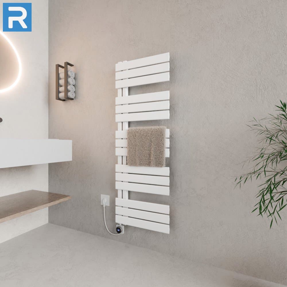 Handtuchheizkörper elektrisch seitlich offen 50x140 cm Weiß, befüllt steckerfertig