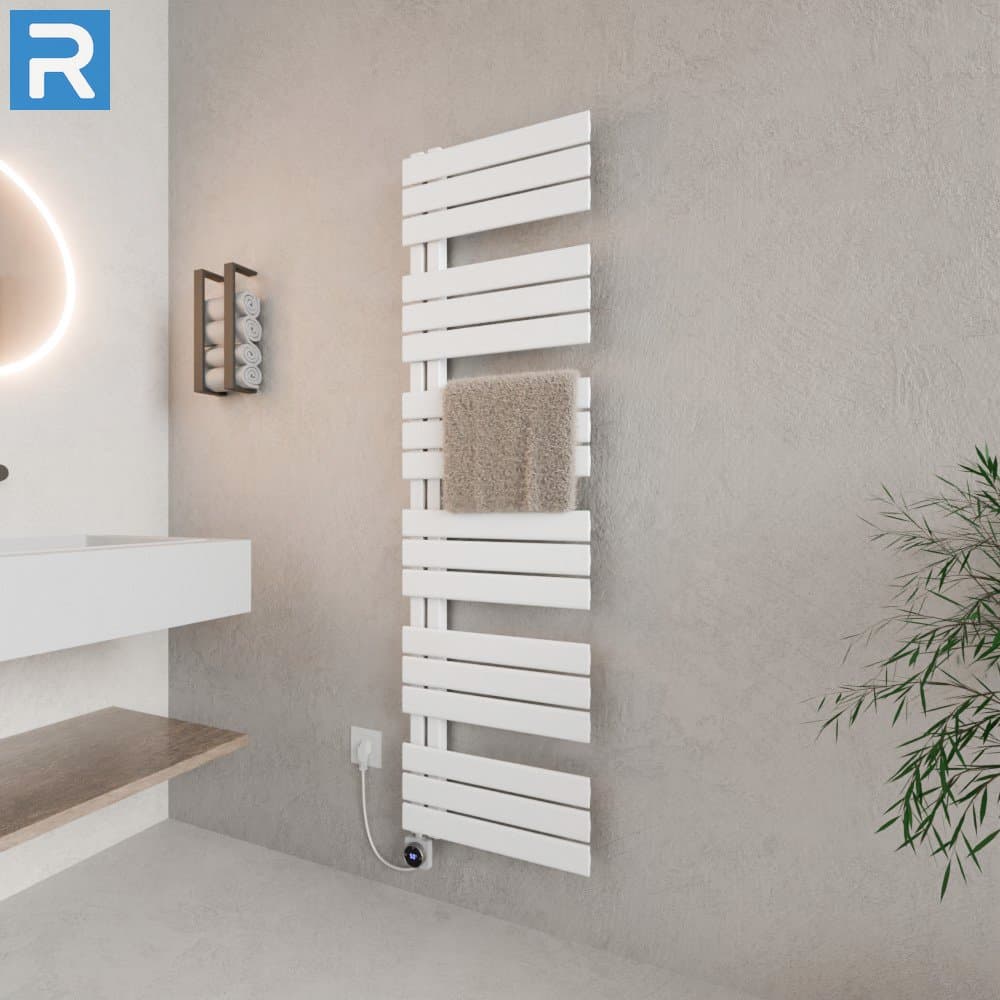 Handtuchheizkörper elektrisch seitlich offen 50x164 cm Weiß, befüllt steckerfertig