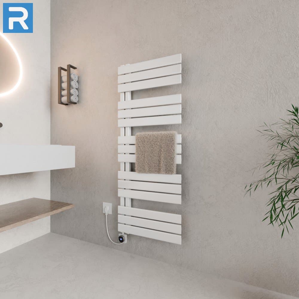 Handtuchheizkörper elektrisch seitlich offen 60x140 cm Weiß, befüllt steckerfertig