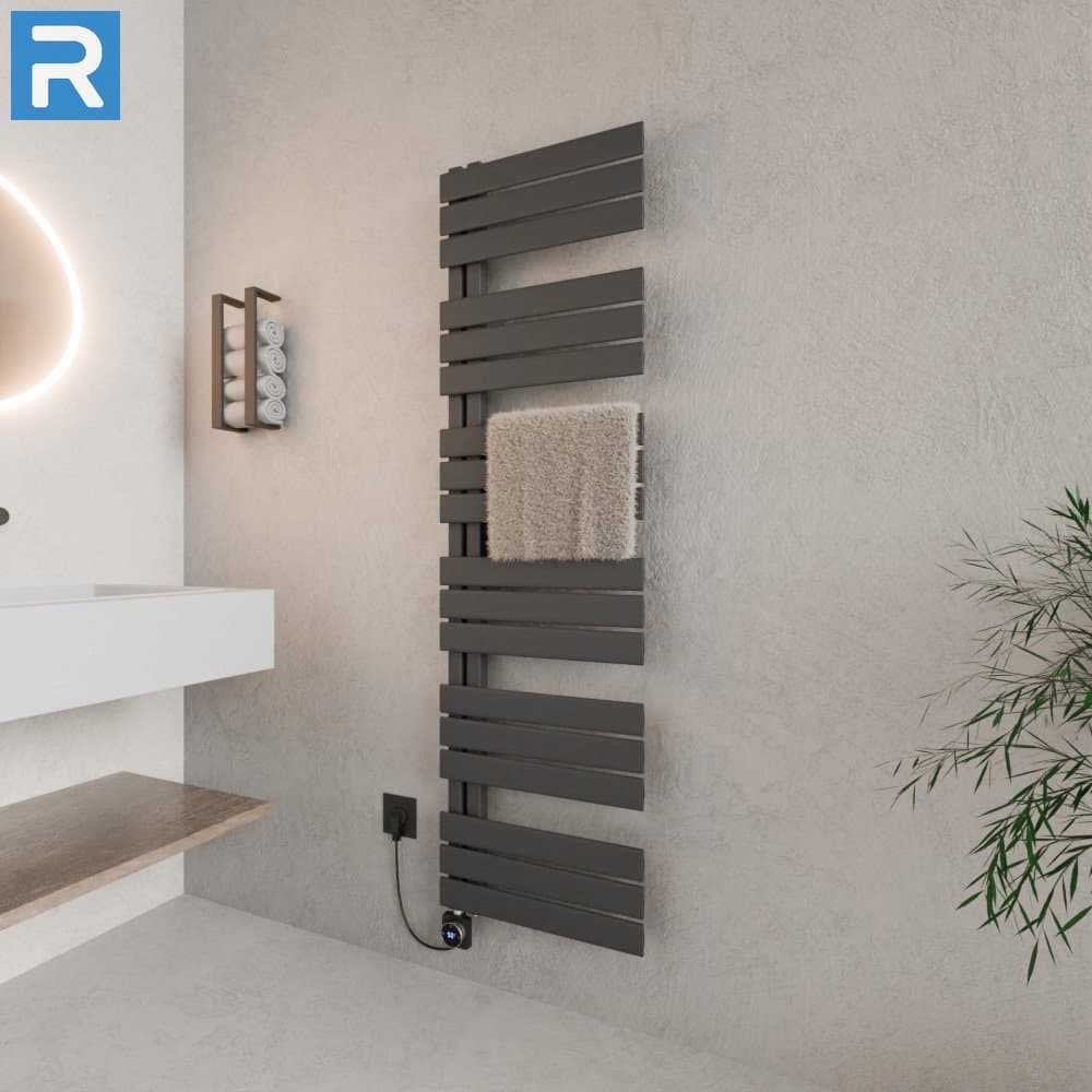 Handtuchheizkörper elektrisch seitlich offen 50x164 cm Anthrazit, befüllt steckerfertig