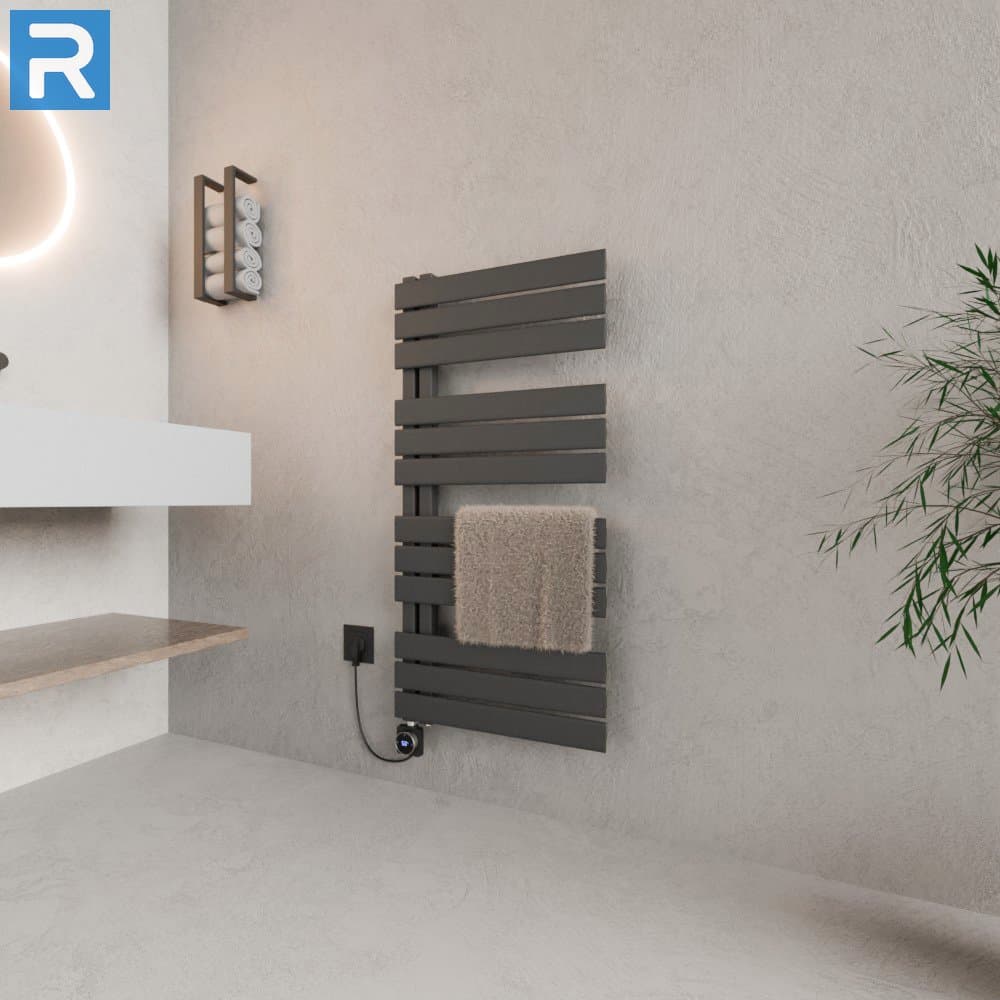 Handtuchheizkörper elektrisch seitlich offen 60x115 cm Anthrazit, befüllt steckerfertig