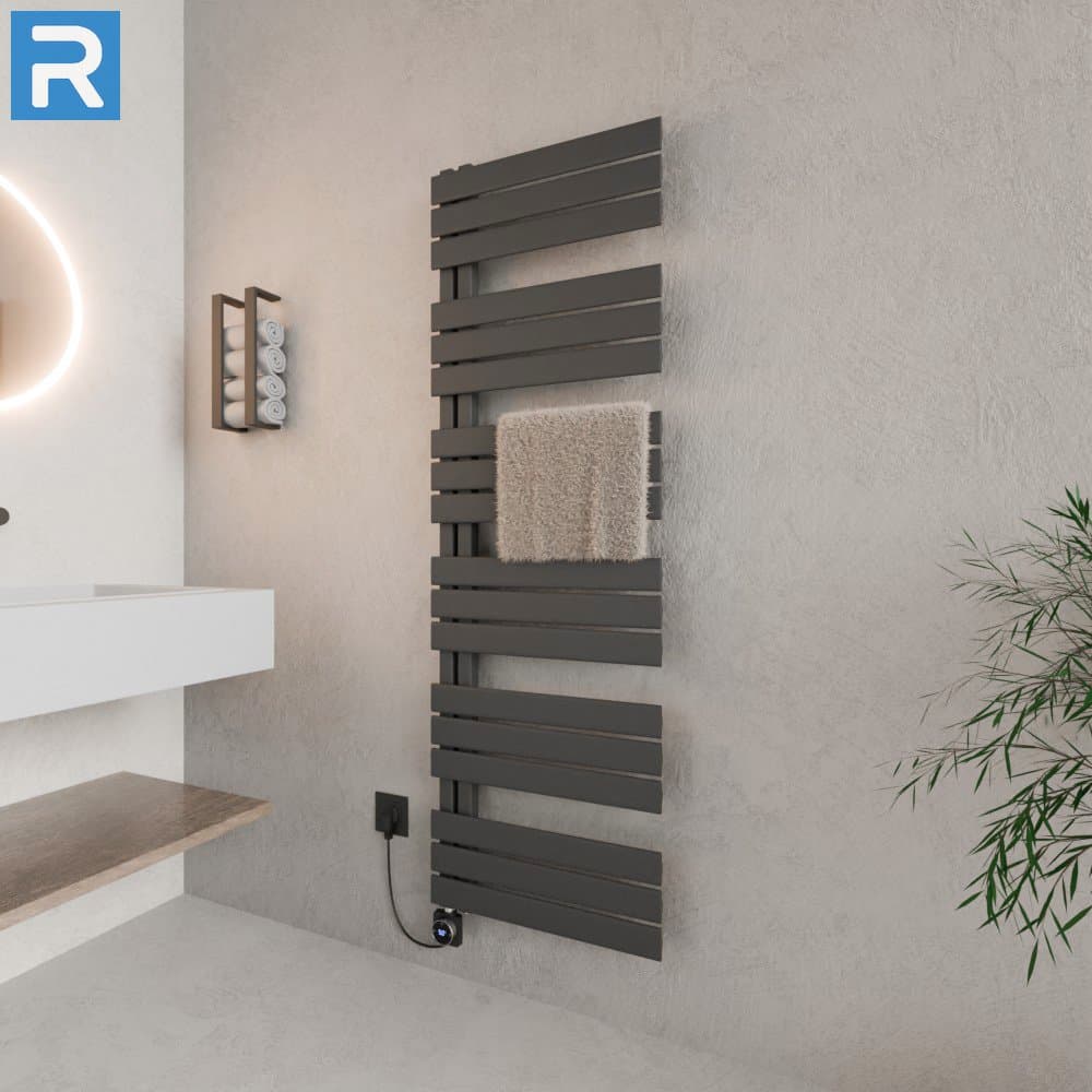 Handtuchheizkörper elektrisch seitlich offen 60x164 cm Anthrazit, befüllt steckerfertig