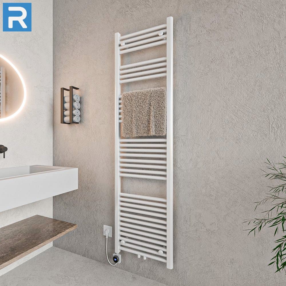 Standard Badheizkörper elektrisch Rundrohr 50x180 cm Weiß, befüllt steckerfertig