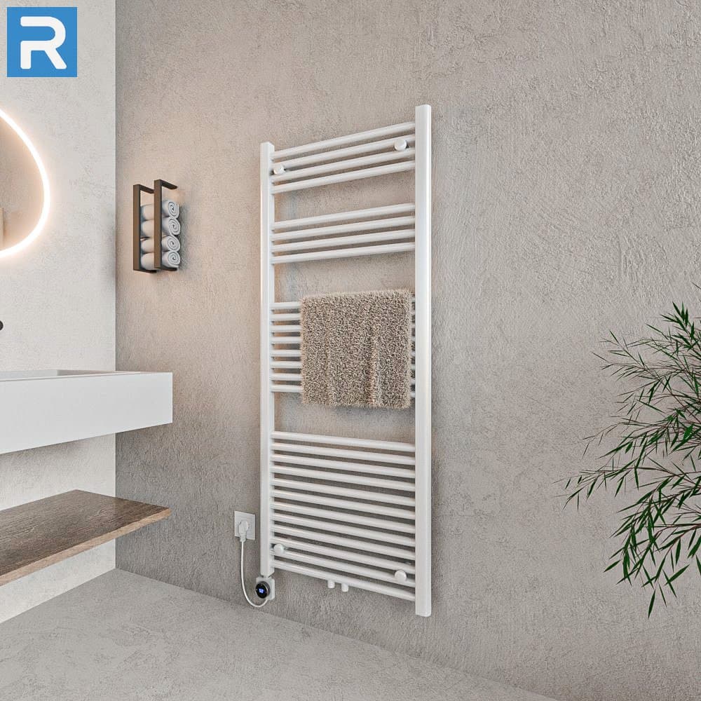 Standard Badheizkörper elektrisch Rundrohr 60x140 cm Weiß, befüllt steckerfertig