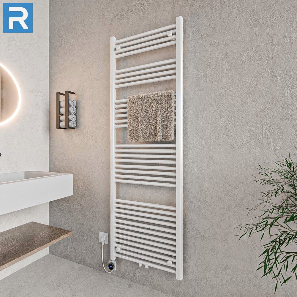 Standard Badheizkörper elektrisch Rundrohr 60x180 cm Weiß, befüllt steckerfertig