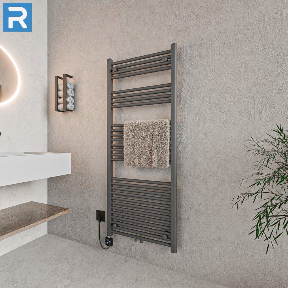 Standard Badheizkörper elektrisch Rundrohr 60x140 cm Anthrazit, befüllt steckerfertig