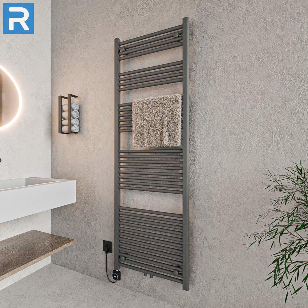 Standard Badheizkörper elektrisch Rundrohr 60x180 cm Anthrazit, befüllt steckerfertig