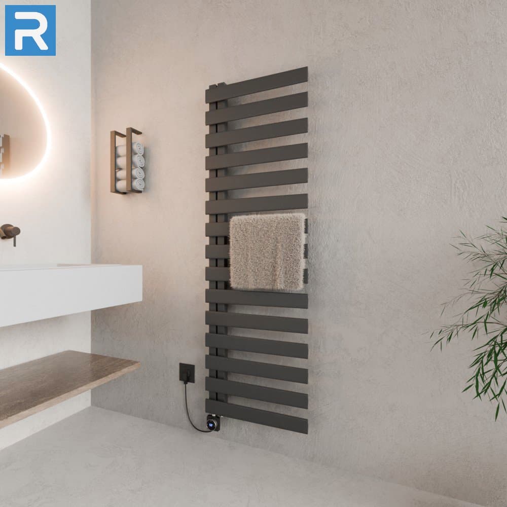 Premium Handtuchheizkörper elektrisch 50x160 cm Anthrazit, befüllt steckerfertig