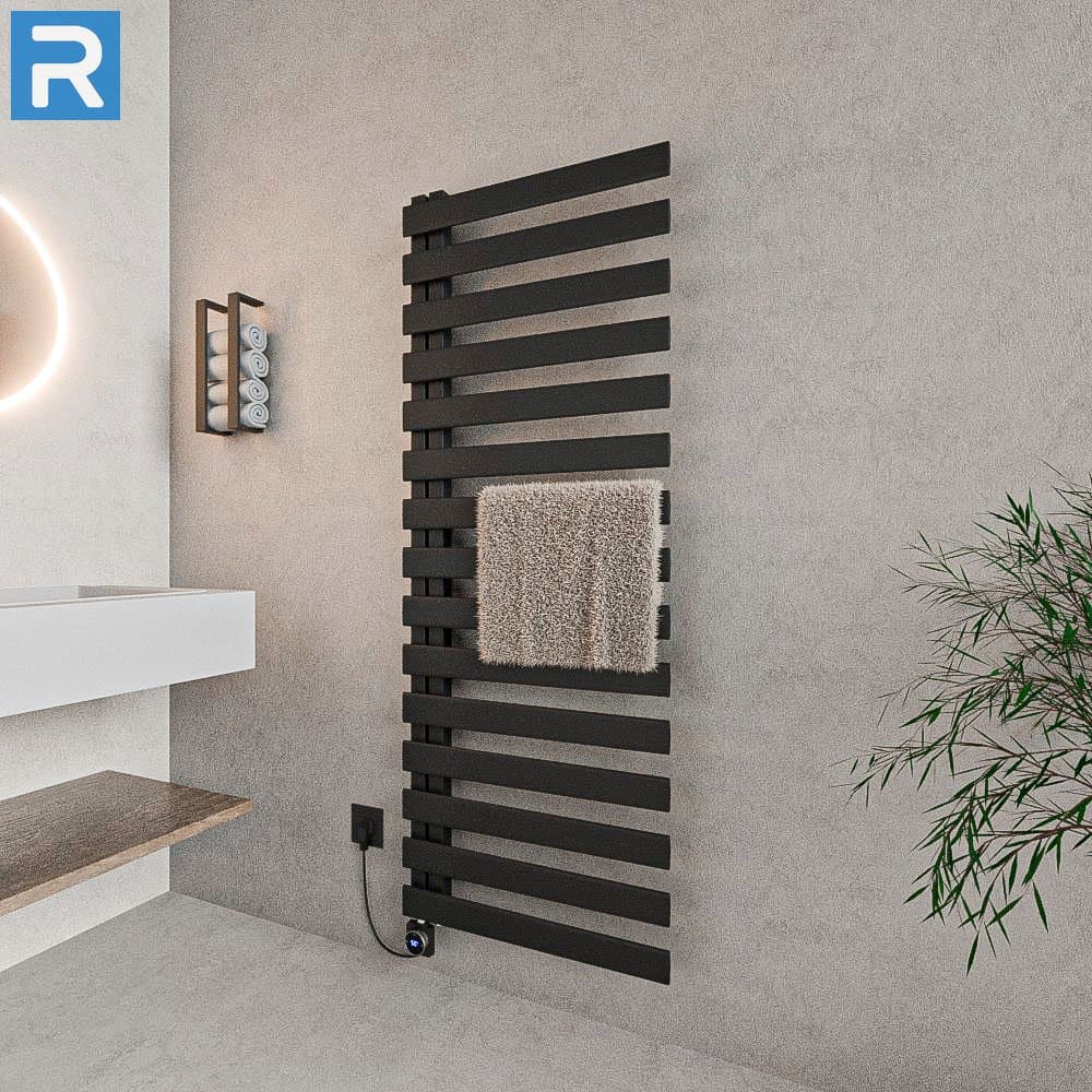 Premium Handtuchheizkörper elektrisch 50x160 cm Schwarz, befüllt steckerfertig