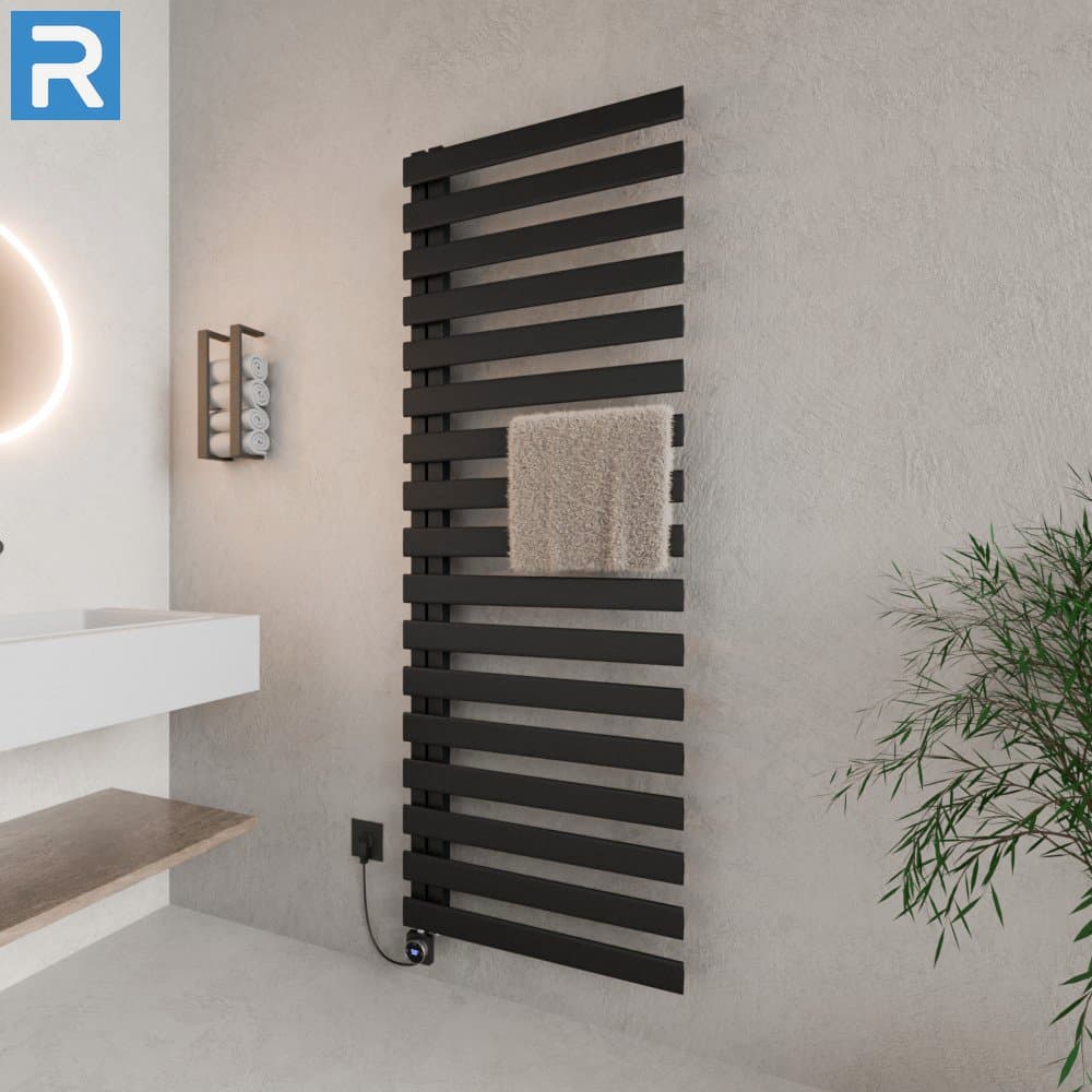 Premium Handtuchheizkörper elektrisch 60x183 cm Schwarz, befüllt steckerfertig