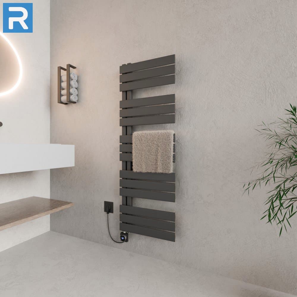 Handtuchheizkörper elektrisch seitlich offen 50x140 cm Anthrazit, mit Thermoflüssigkeit