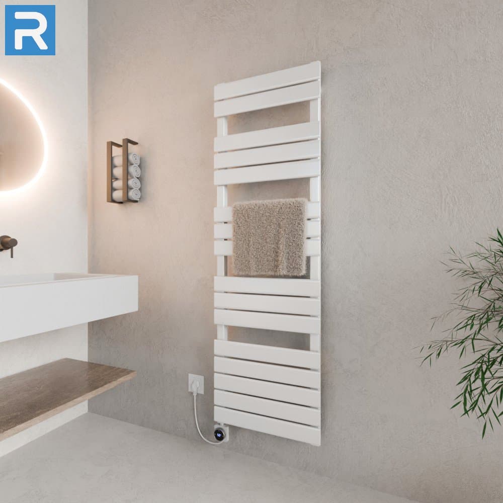 Handtuchheizkörper elektrisch Mittelanschluss 50x160 cm Weiß, mit Thermoflüssigkeit