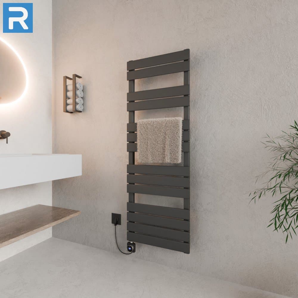 Handtuchheizkörper elektrisch Mittelanschluss 50x140 cm Anthrazit, mit Thermoflüssigkeit