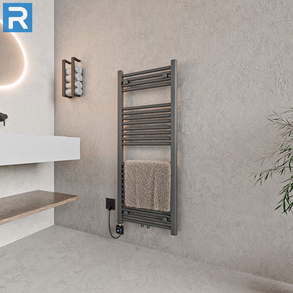 Standard Badheizkörper elektrisch Rundrohr 50x120 cm Anthrazit, mit Thermoflüssigkeit