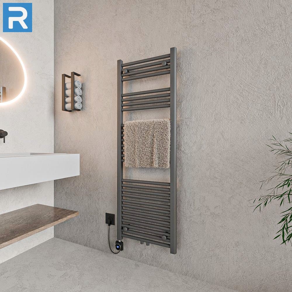 Standard Badheizkörper elektrisch Rundrohr 50x140 cm Anthrazit, mit Thermoflüssigkeit