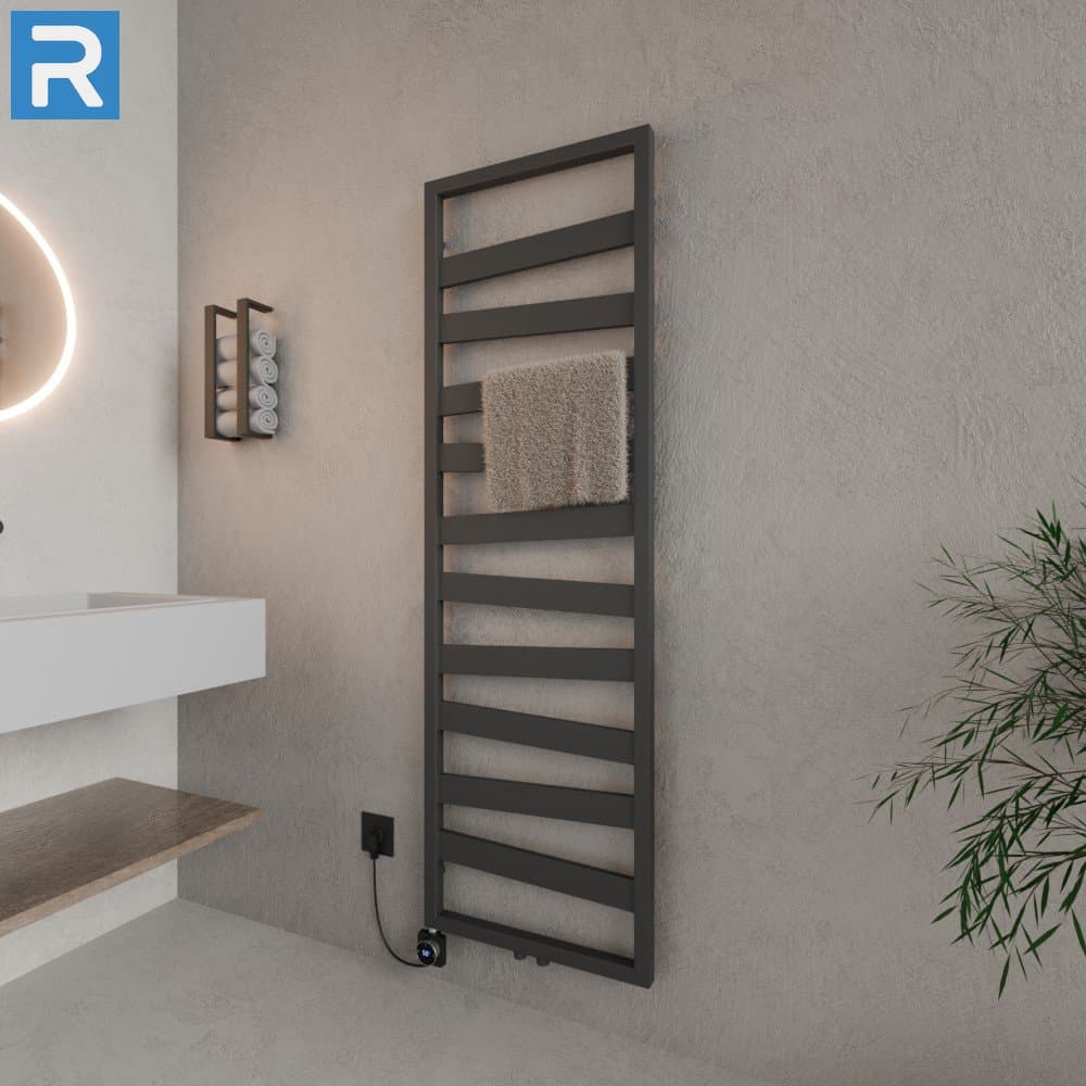 Badheizkörper elektrisch Zigzag-Form 50x166 cm Anthrazit, mit Thermoflüssigkeit