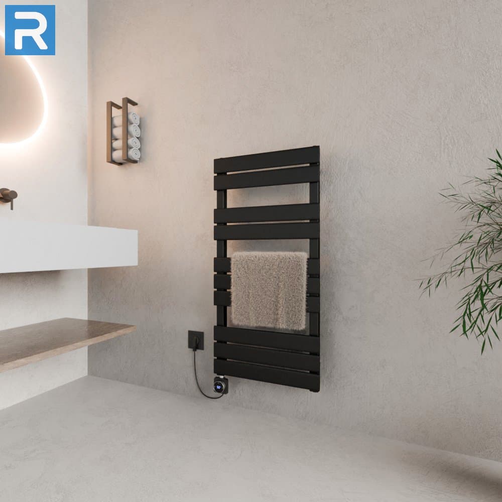 Handtuchheizkörper elektrisch Mittelanschluss 50x100 cm Schwarz, mit Thermoflüssigkeit