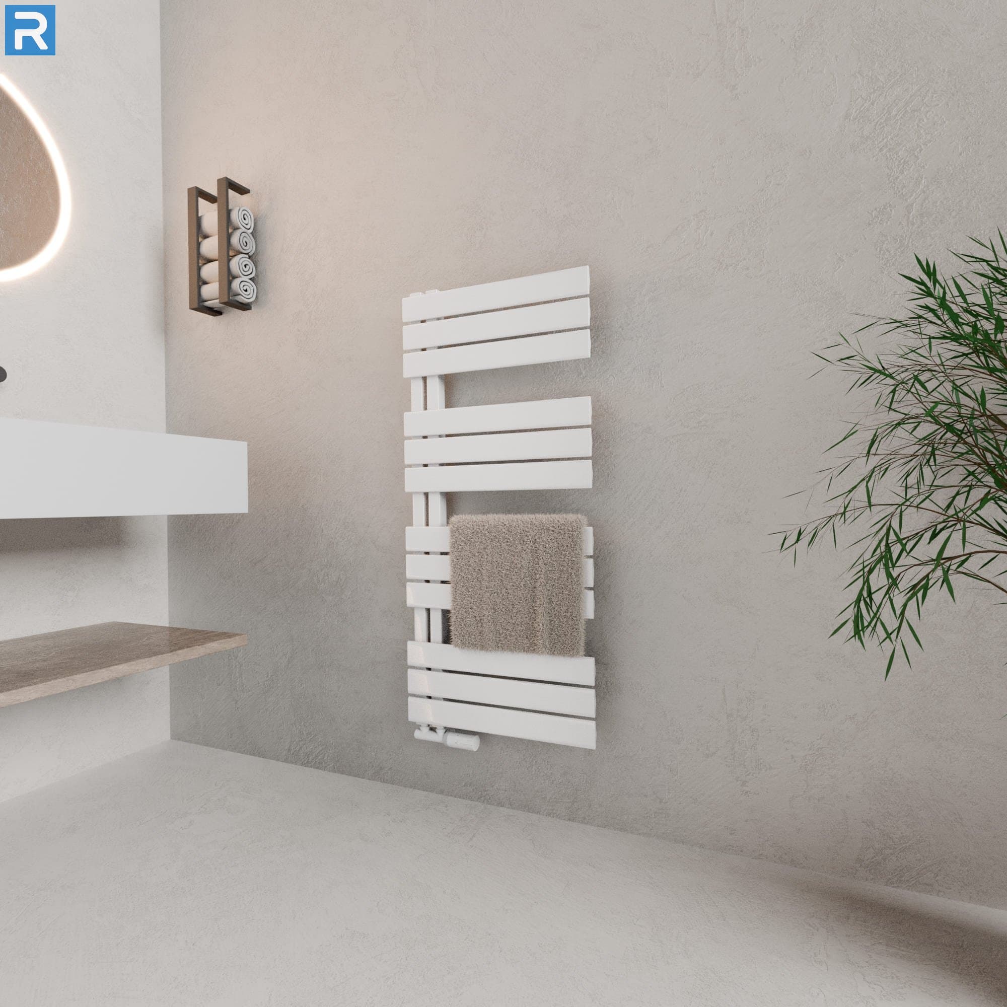 Handtuchheizkörper seitlich offen 50x115 cm Weiß, mit Ventilset