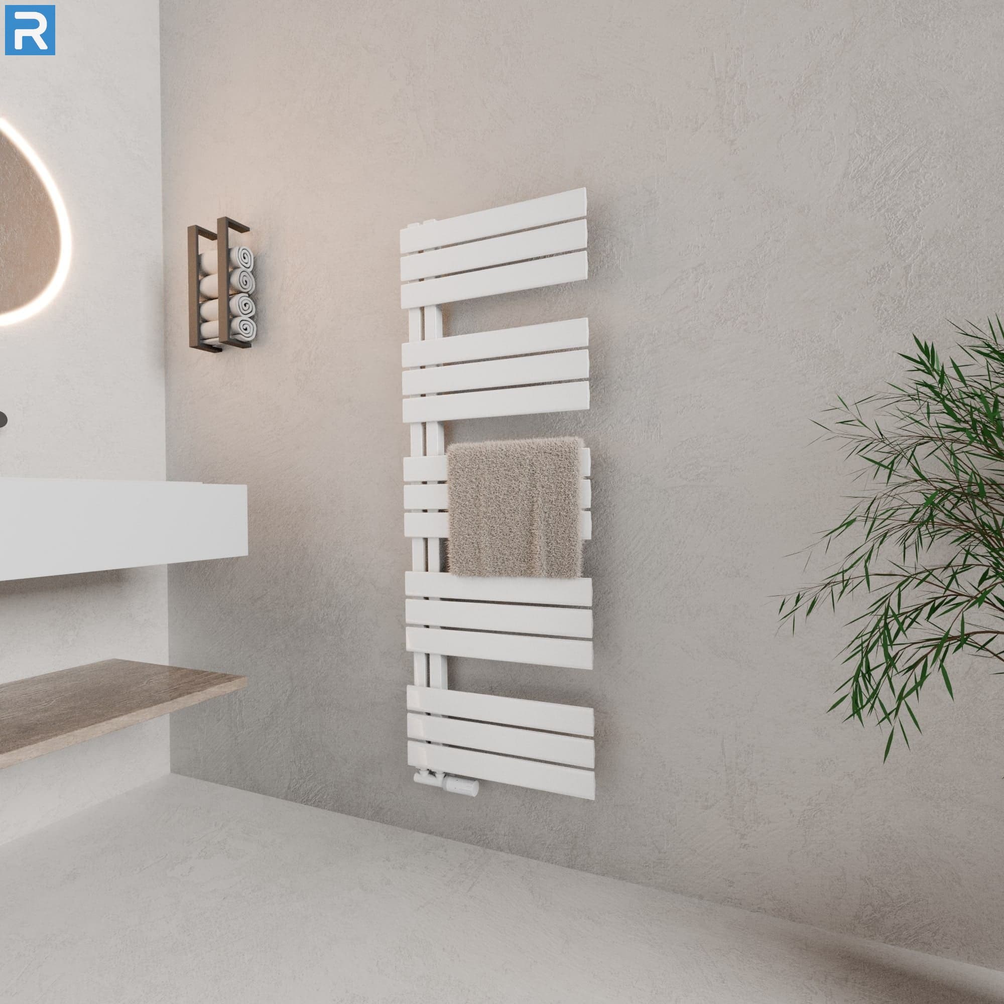 Handtuchheizkörper seitlich offen 50x140 cm Weiß, mit Ventilset