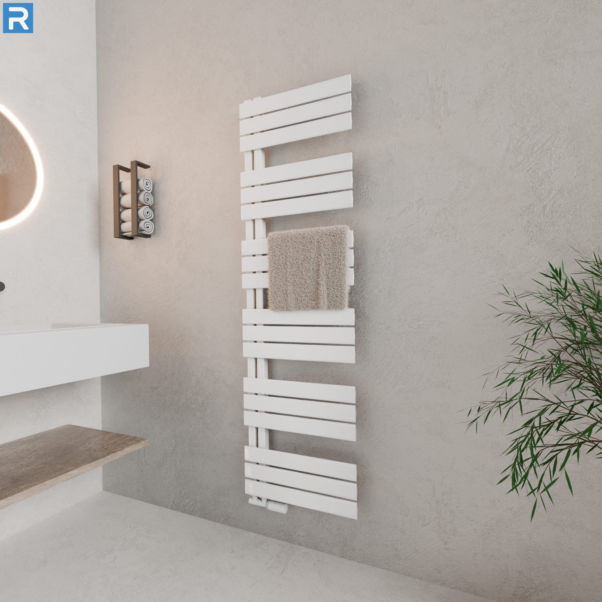 Handtuchheizkörper seitlich offen 50x164 cm Weiß, mit Ventilset