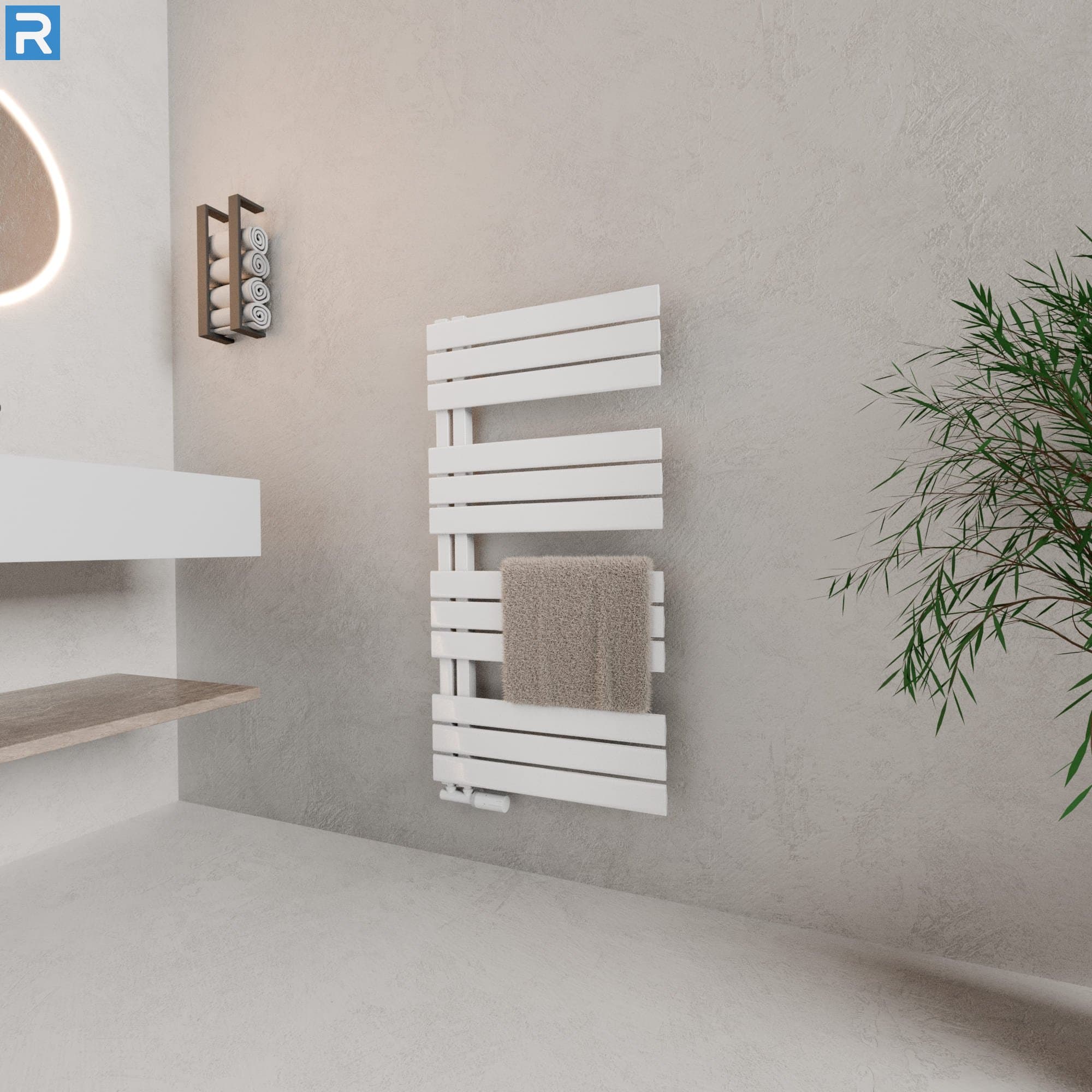 Handtuchheizkörper seitlich offen 60x115 cm Weiß, mit Ventilset