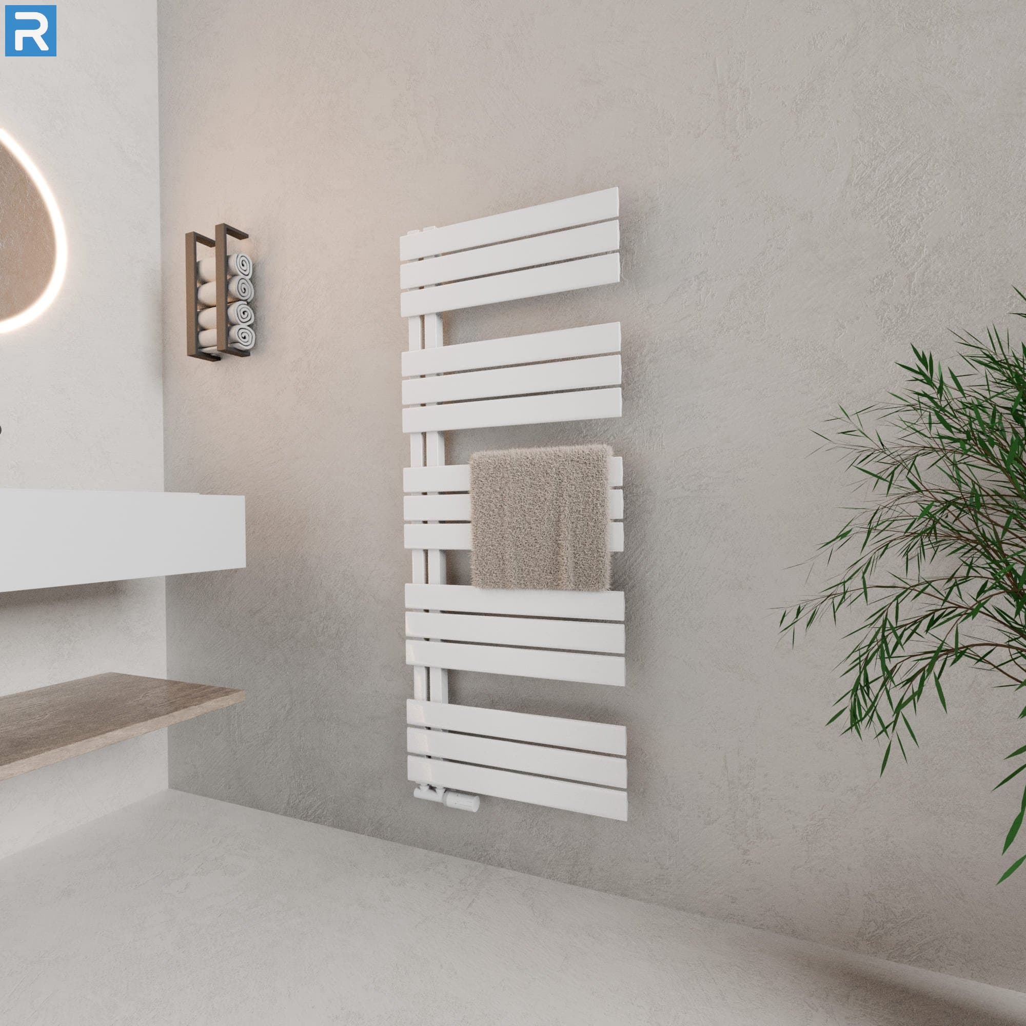 Handtuchheizkörper seitlich offen 60x140 cm Weiß, mit Ventilset