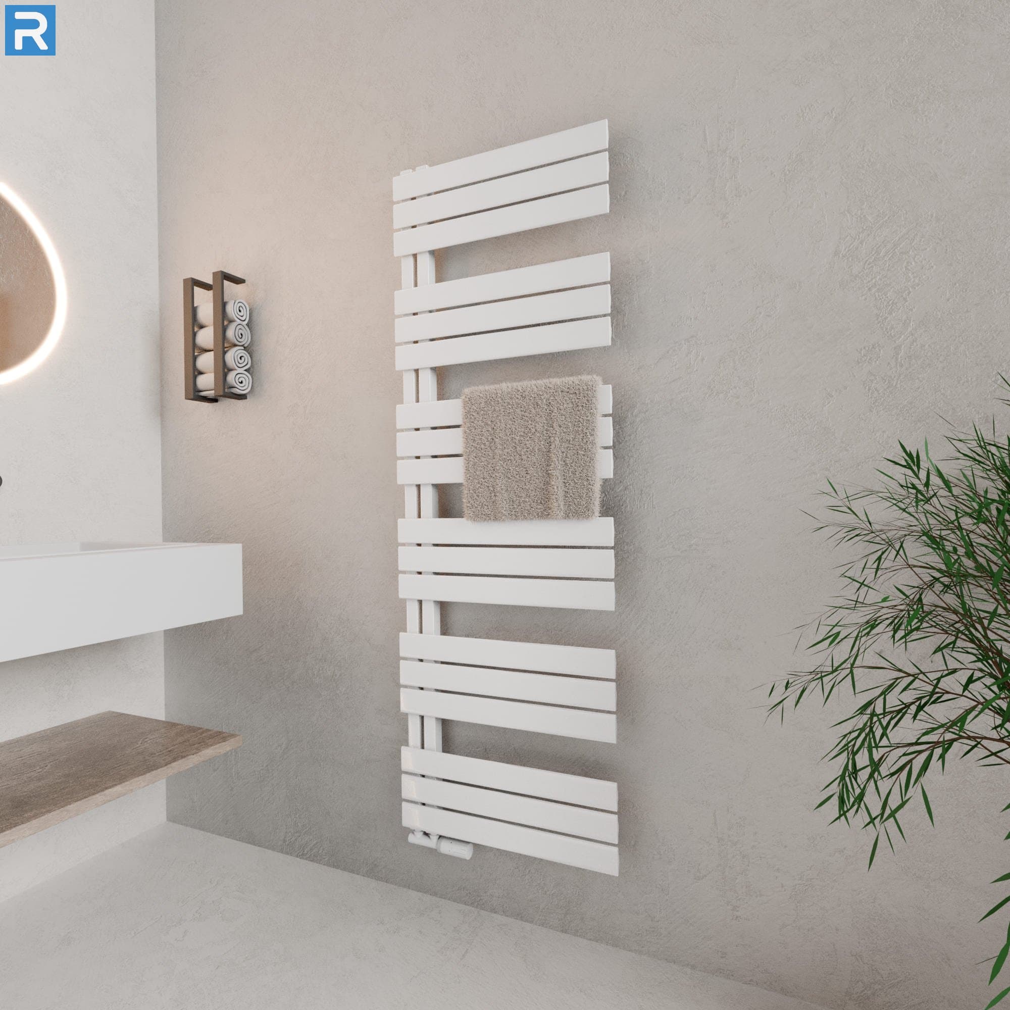 Handtuchheizkörper seitlich offen 60x164 cm Weiß, mit Ventilset