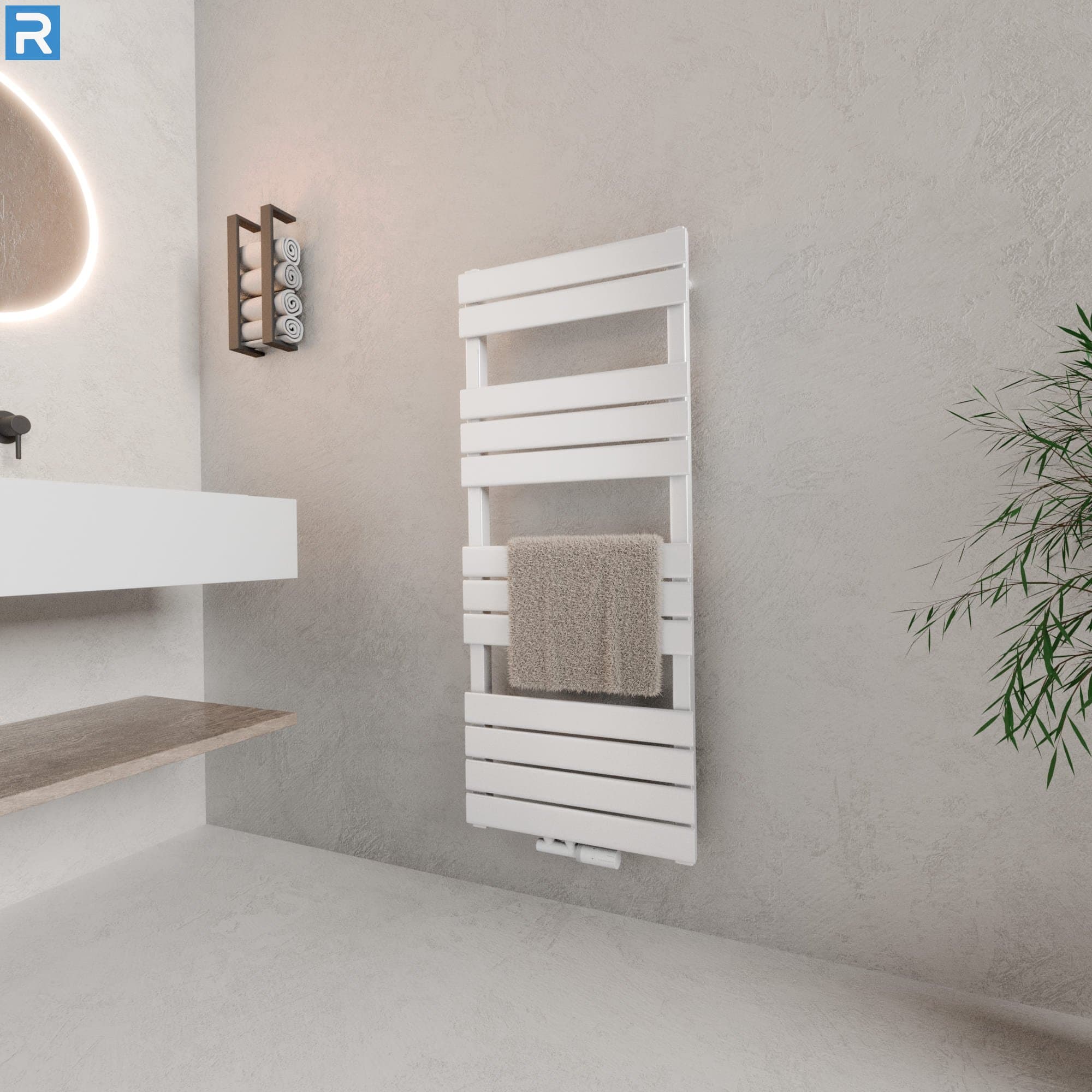 Handtuchheizkörper Mittelanschluss 50x120 cm Weiß, mit Ventilset