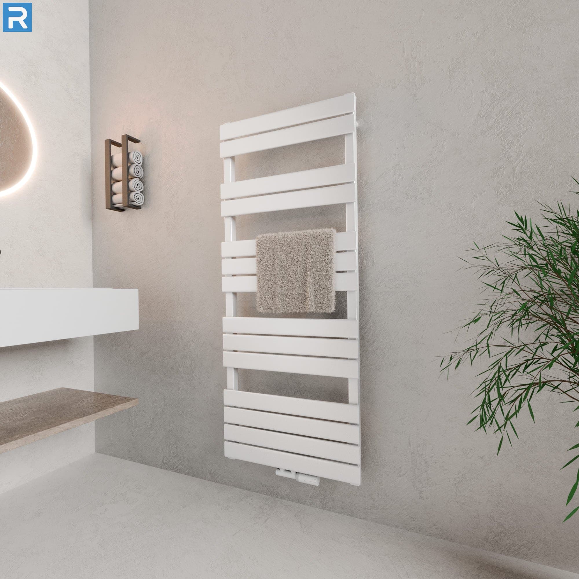 Handtuchheizkörper Mittelanschluss 60x140 cm Weiß, mit Ventilset
