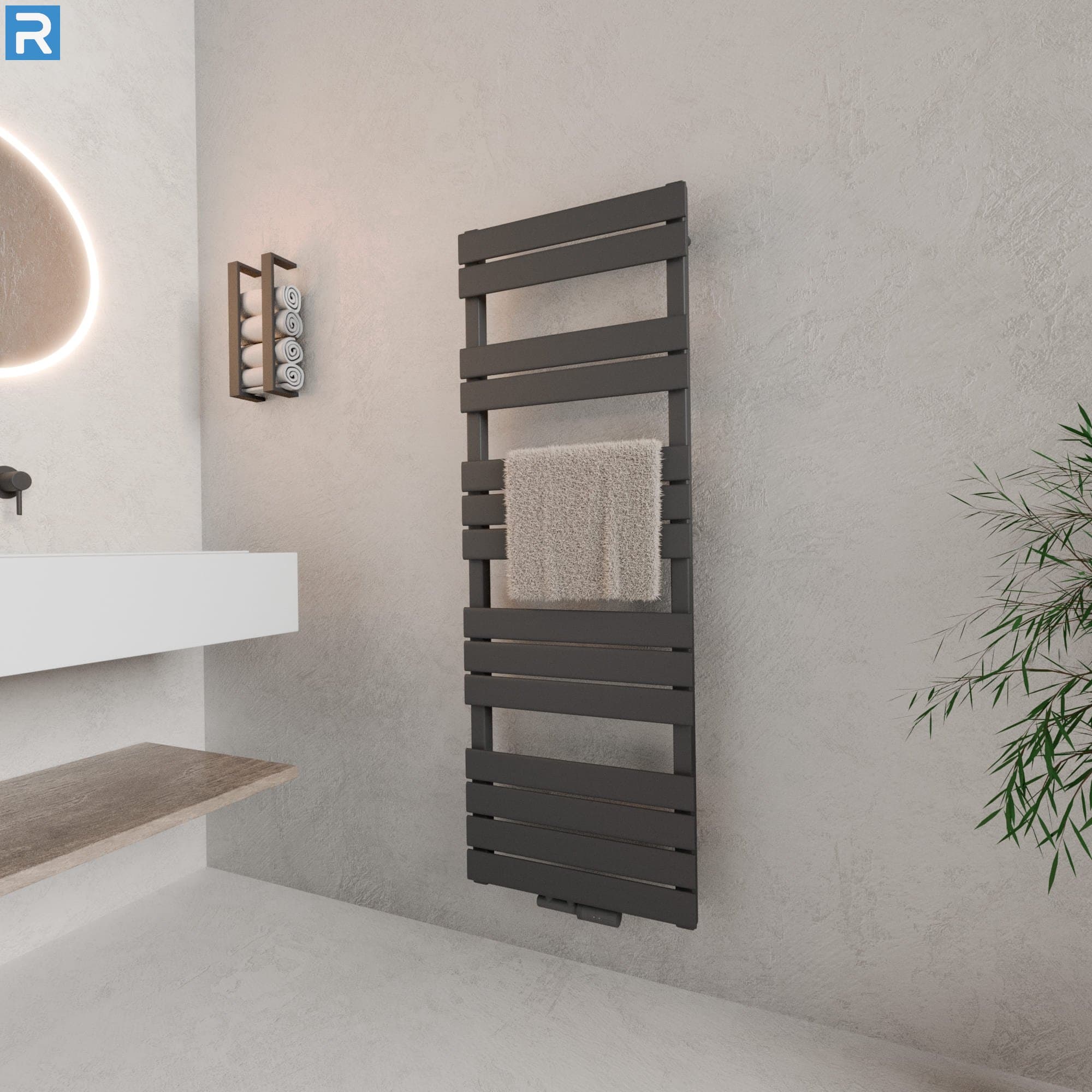 Handtuchheizkörper Mittelanschluss 50x140 cm Anthrazit, mit Ventilset