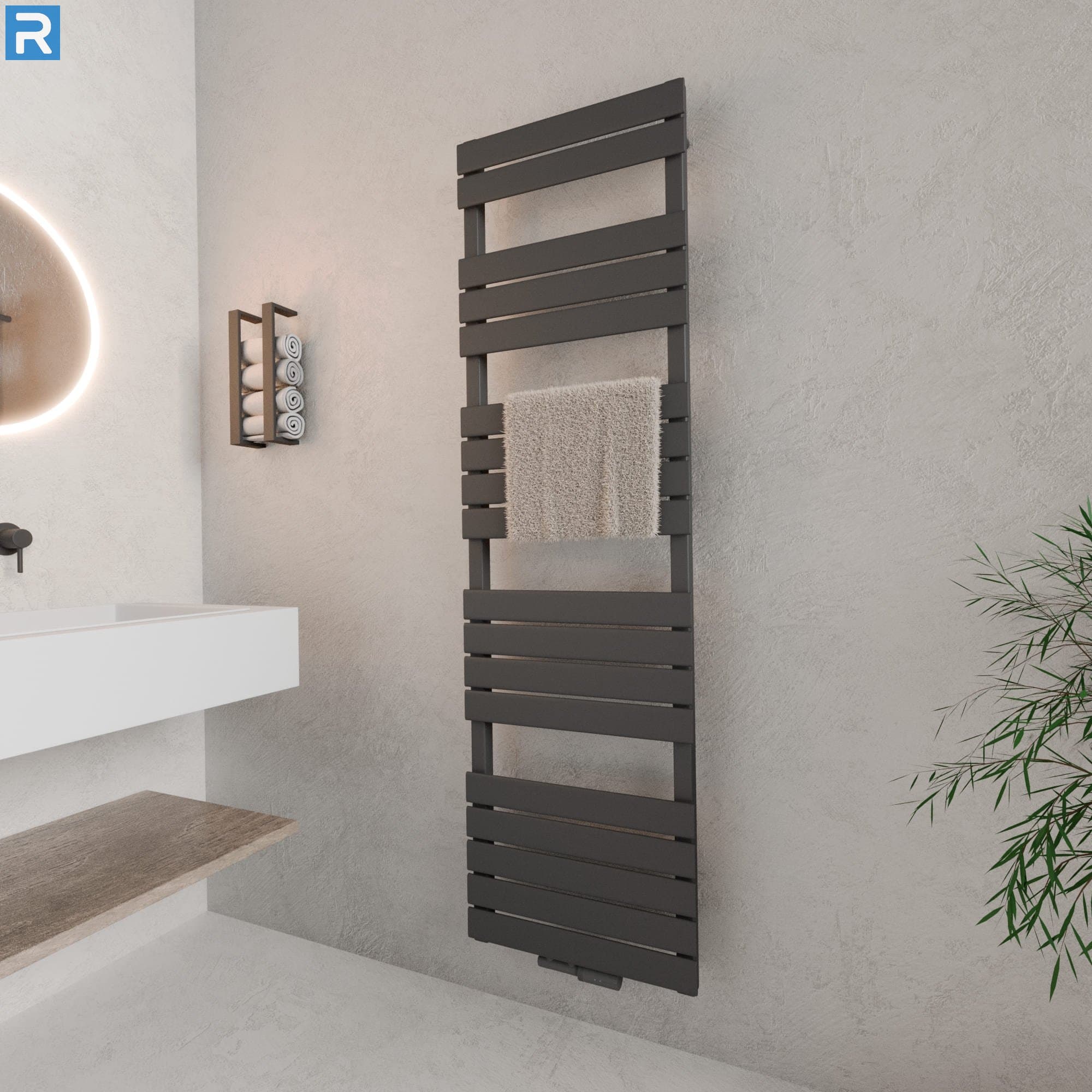 Handtuchheizkörper Mittelanschluss 50x180 cm Anthrazit, mit Ventilset
