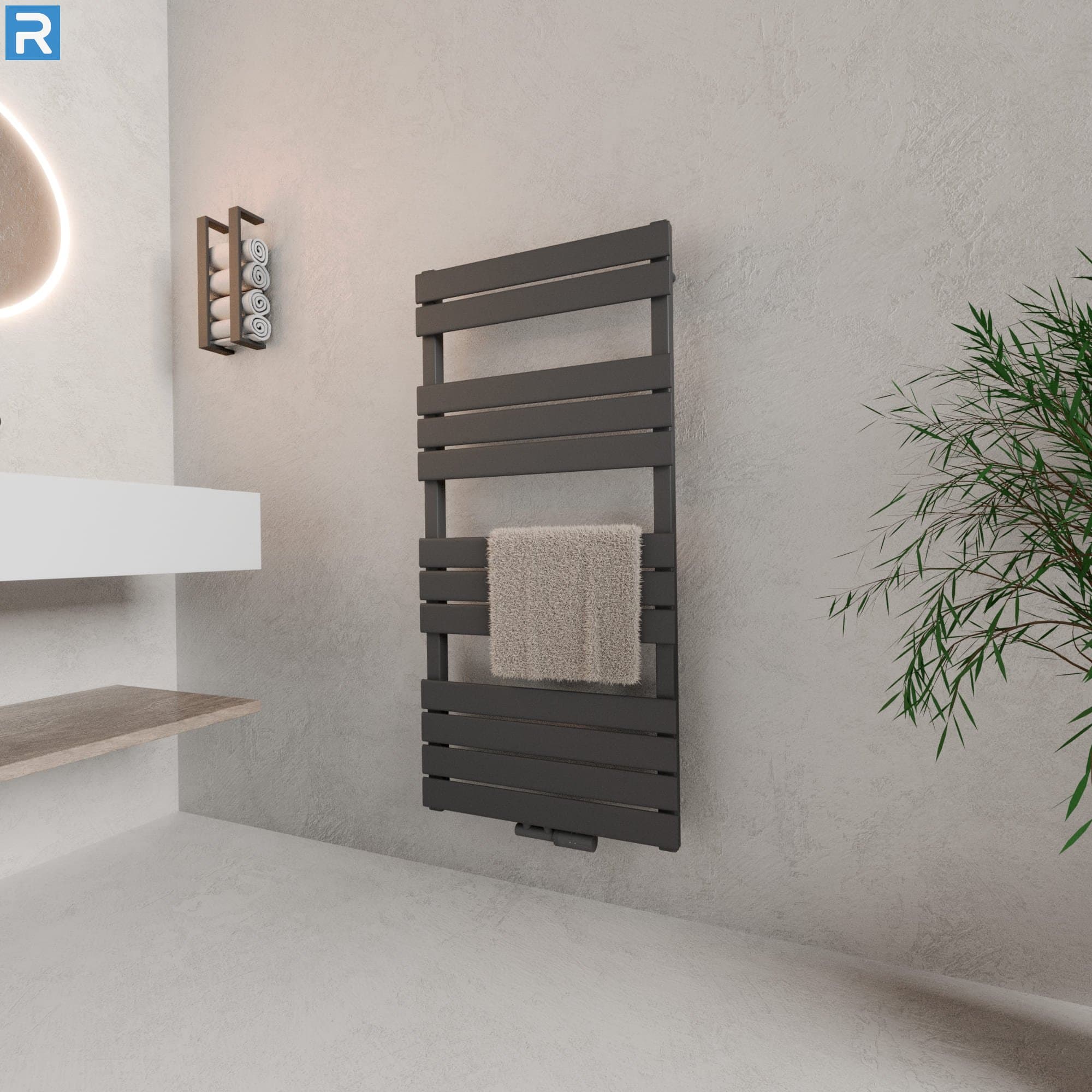 Handtuchheizkörper Mittelanschluss 60x120 cm Anthrazit, mit Ventilset