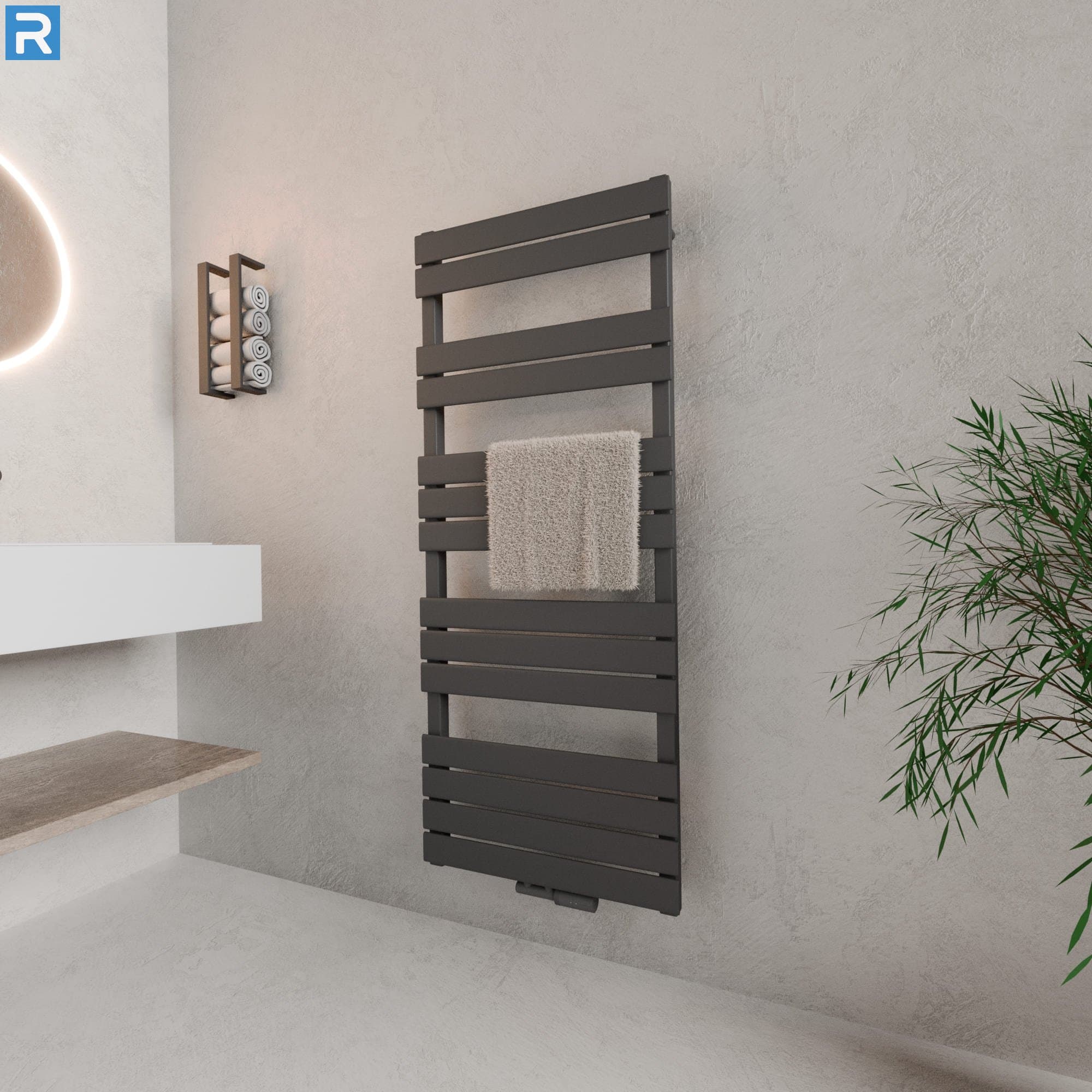 Handtuchheizkörper Mittelanschluss 60x140 cm Anthrazit, mit Ventilset