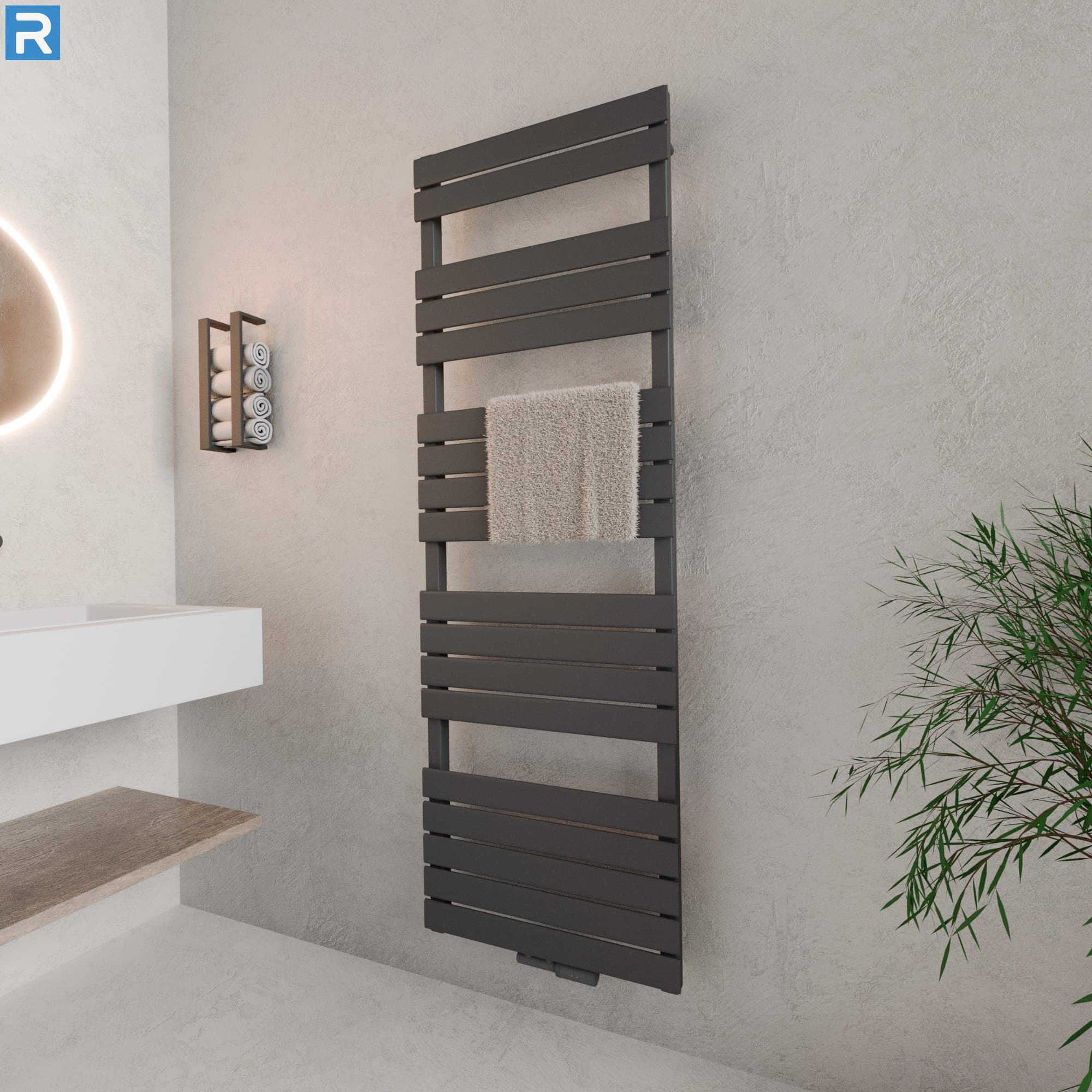 Handtuchheizkörper Mittelanschluss 60x180 cm Anthrazit, mit Ventilset