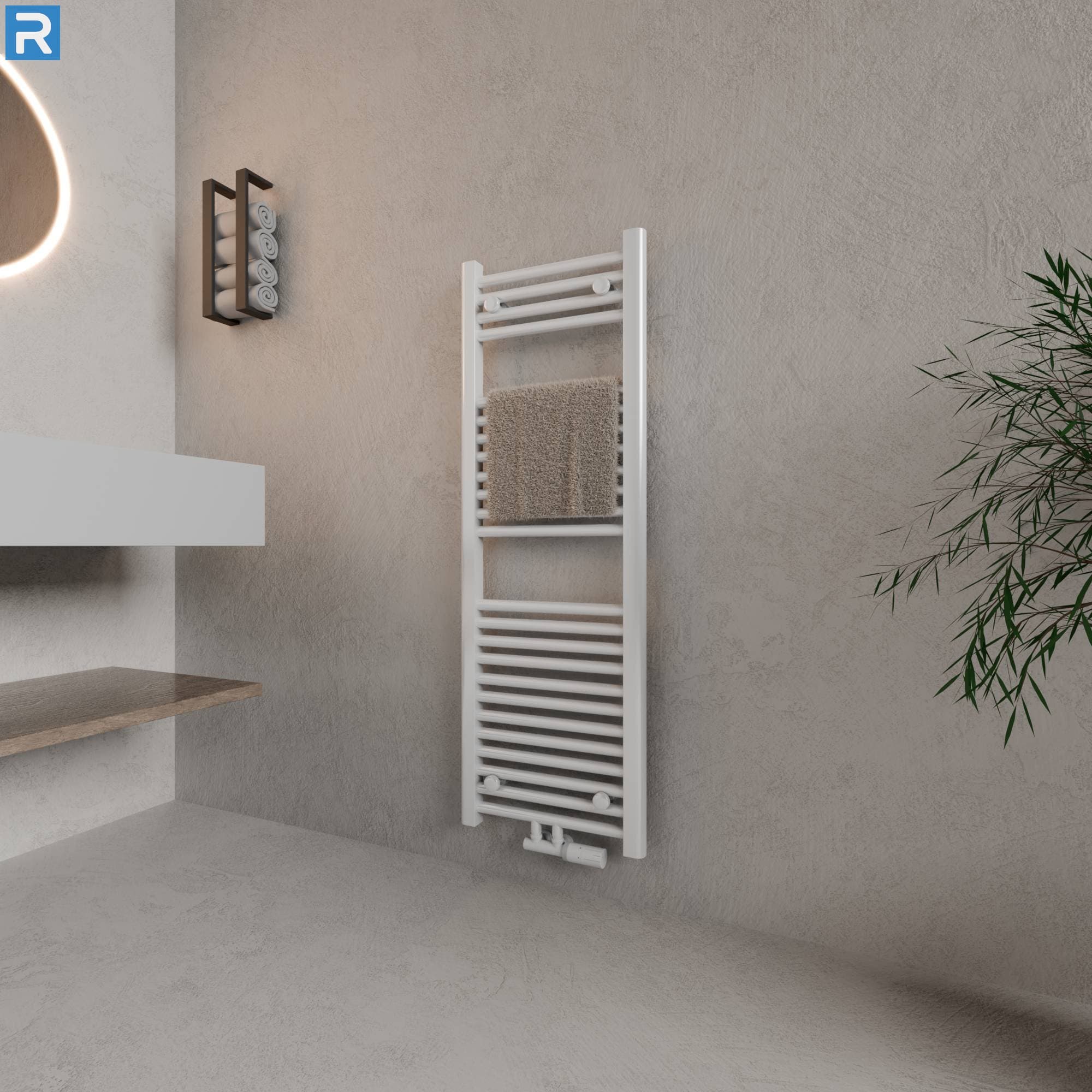 Standard Badheizkörper Rundrohr 50x120 cm Weiß, mit Ventilset