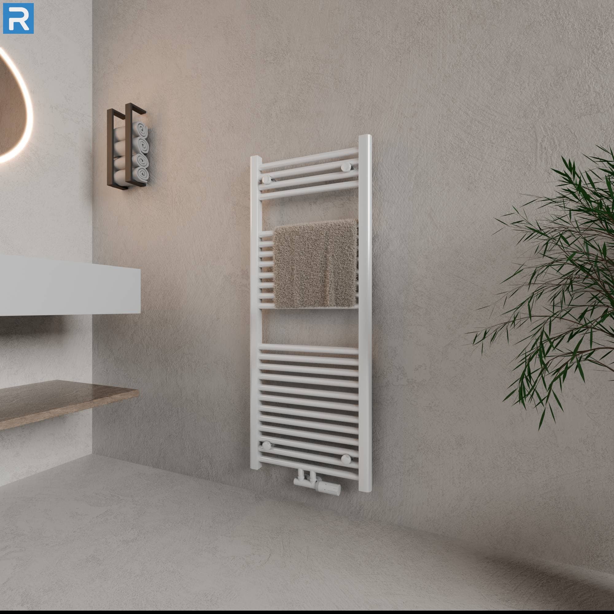 Standard Badheizkörper Rundrohr 60x120 cm Weiß, mit Ventilset
