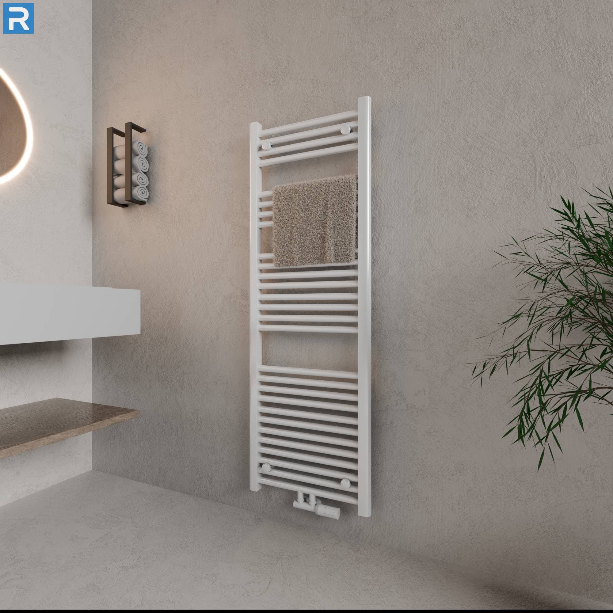 Standard Badheizkörper Rundrohr 60x140 cm Weiß, mit Ventilset