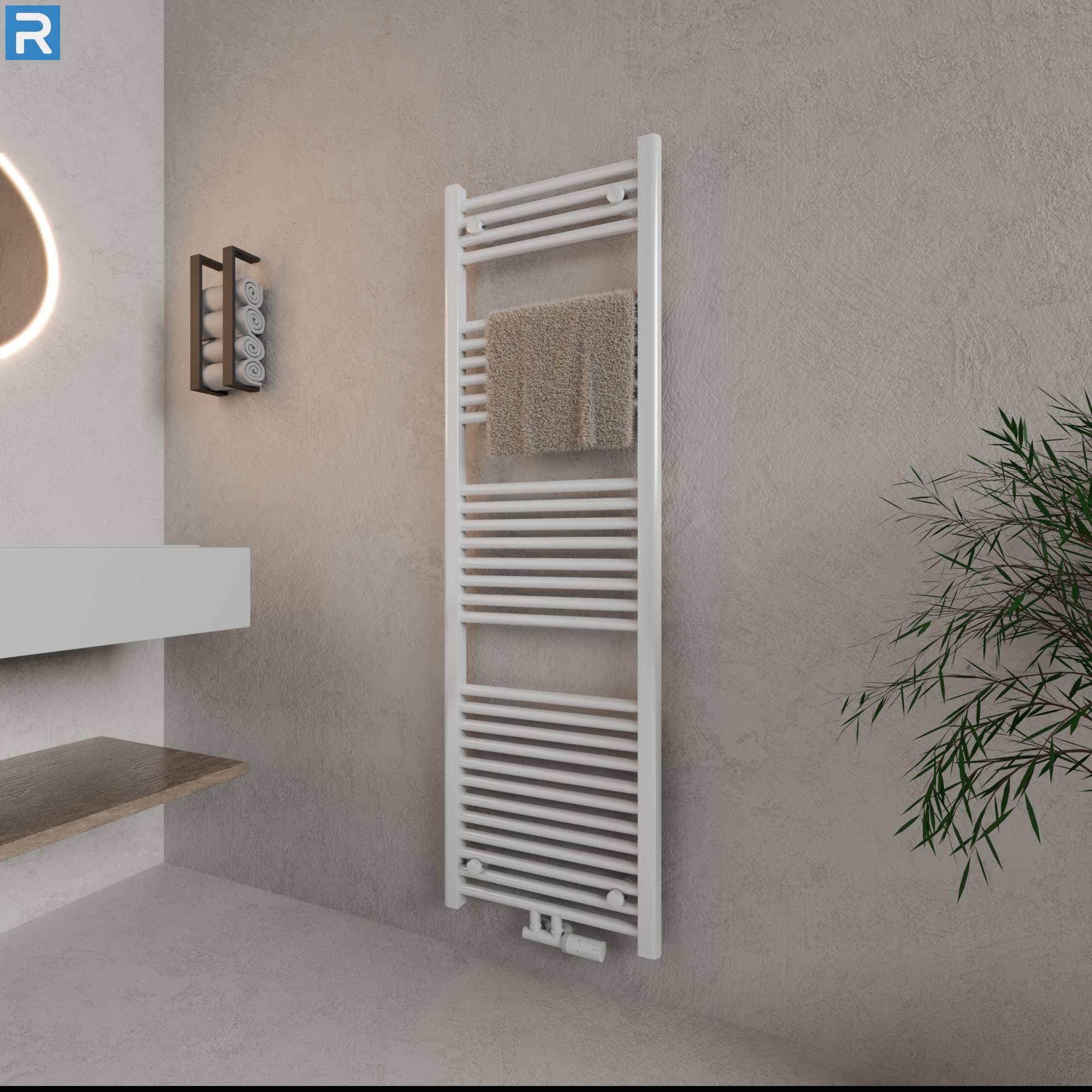Standard Badheizkörper Rundrohr 60x160 cm Weiß, mit Ventilset