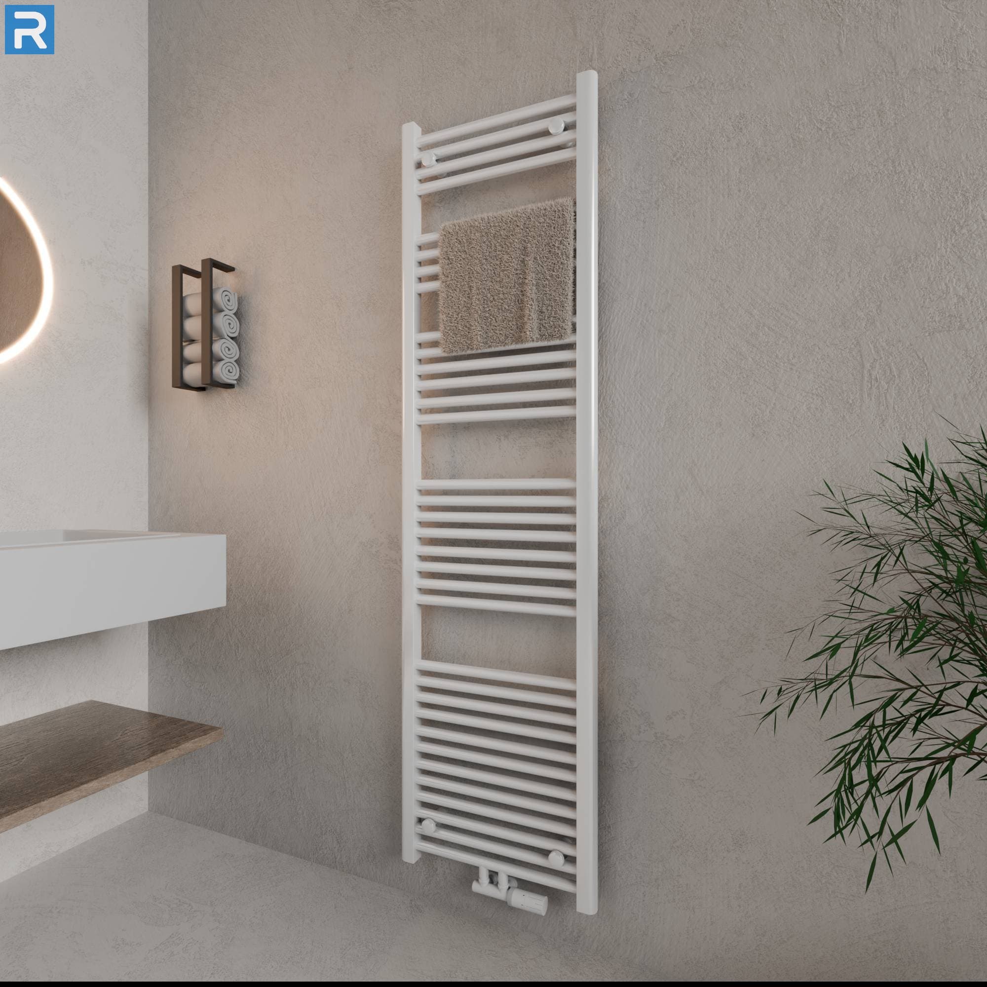Standard Badheizkörper Rundrohr 60x180 cm Weiß, mit Ventilset